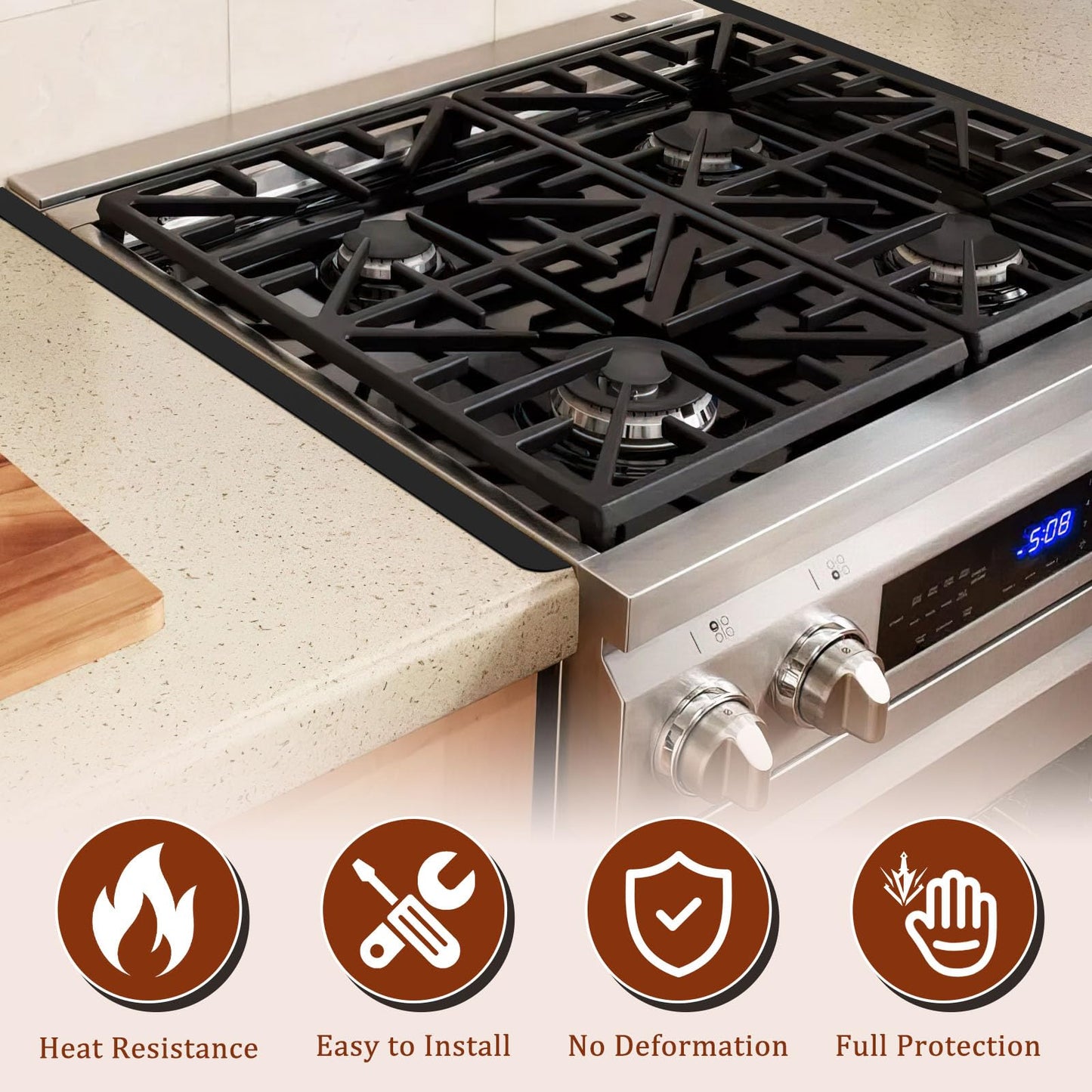 Stainless Steel Stove Gap Covers - Oven Gap Filler Kit 25.4" Between Stove & Counter Top - Heat Resistant Slide-in Range Trim Guard for Seamless Kitchen Accessories Easy Clean