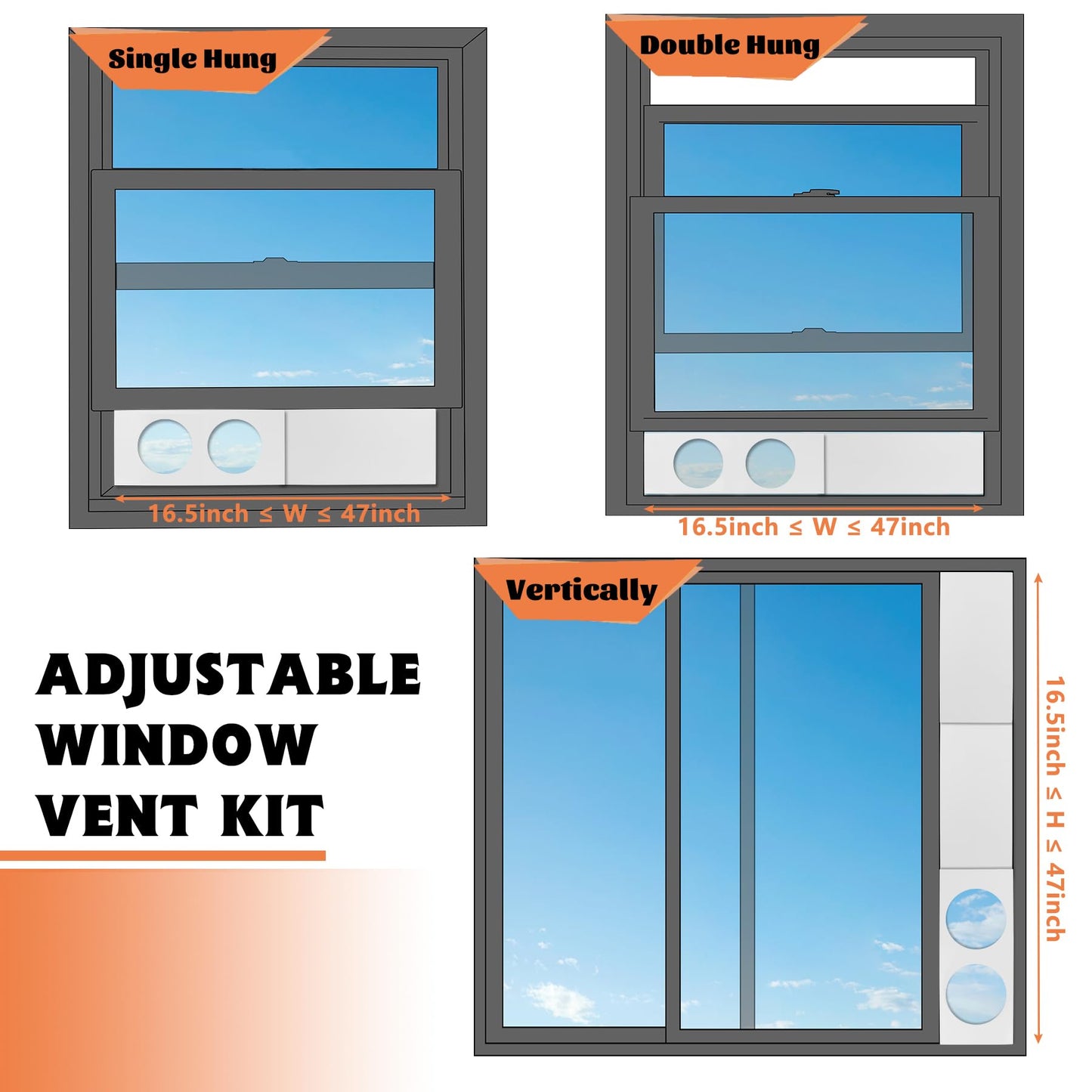GCGOODS Portable AC Window Kit, Air Conditioner Daul Hose Window Seal Plates Kit for 5" Diameter Sliding and Hung Windows, Double Hole Design with Foam Seal Tape, Universal Sealing Panels
