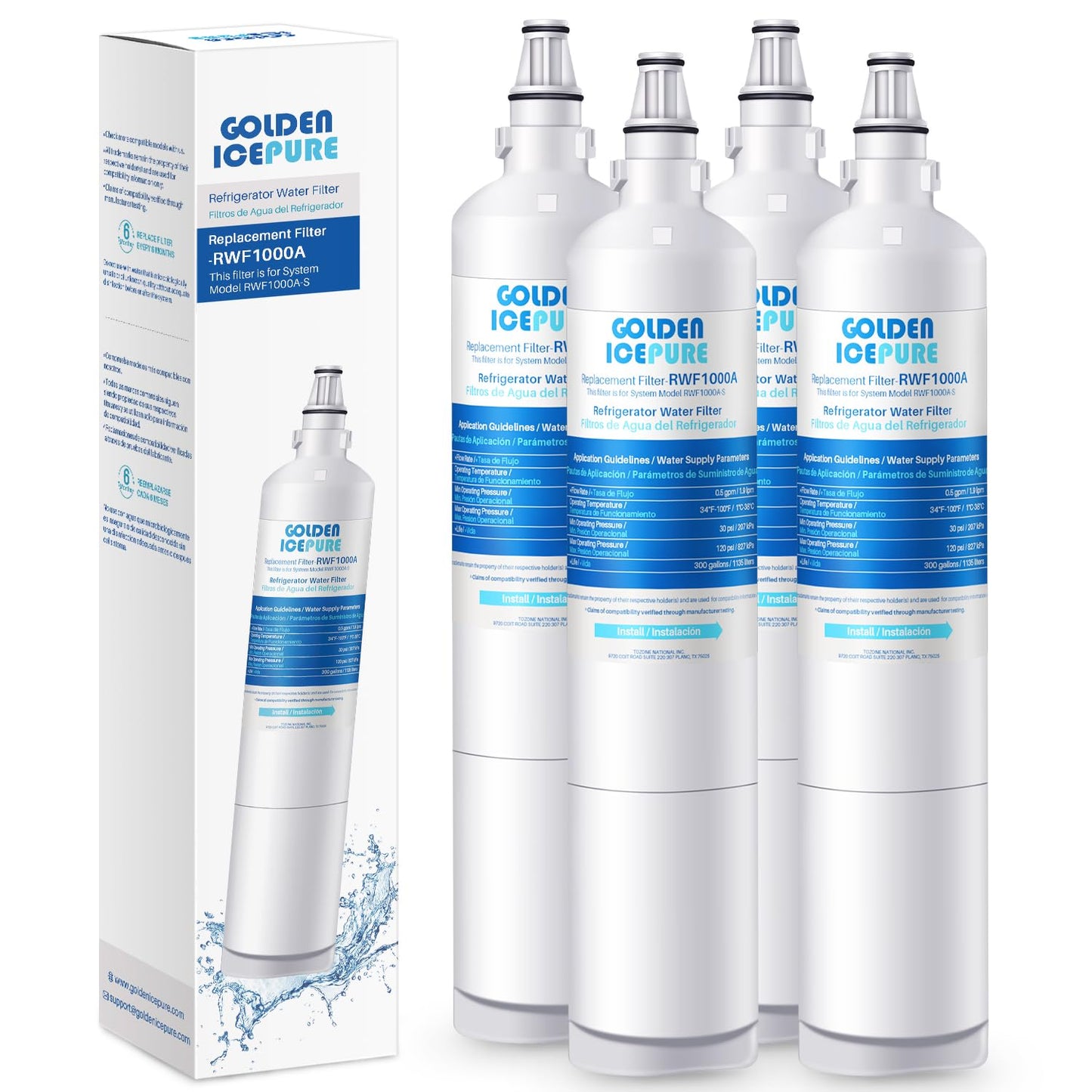 GOLDEN ICEPURE Replacement for LG LT600P, 4PACK, 469990, RFC1000A, WF300, FML-2 Refrigerator Water Filter 5231JA2006B, LFX25961SB, LSC27931ST, LFX25971ST, LRSC26925TT, LSC27990TT