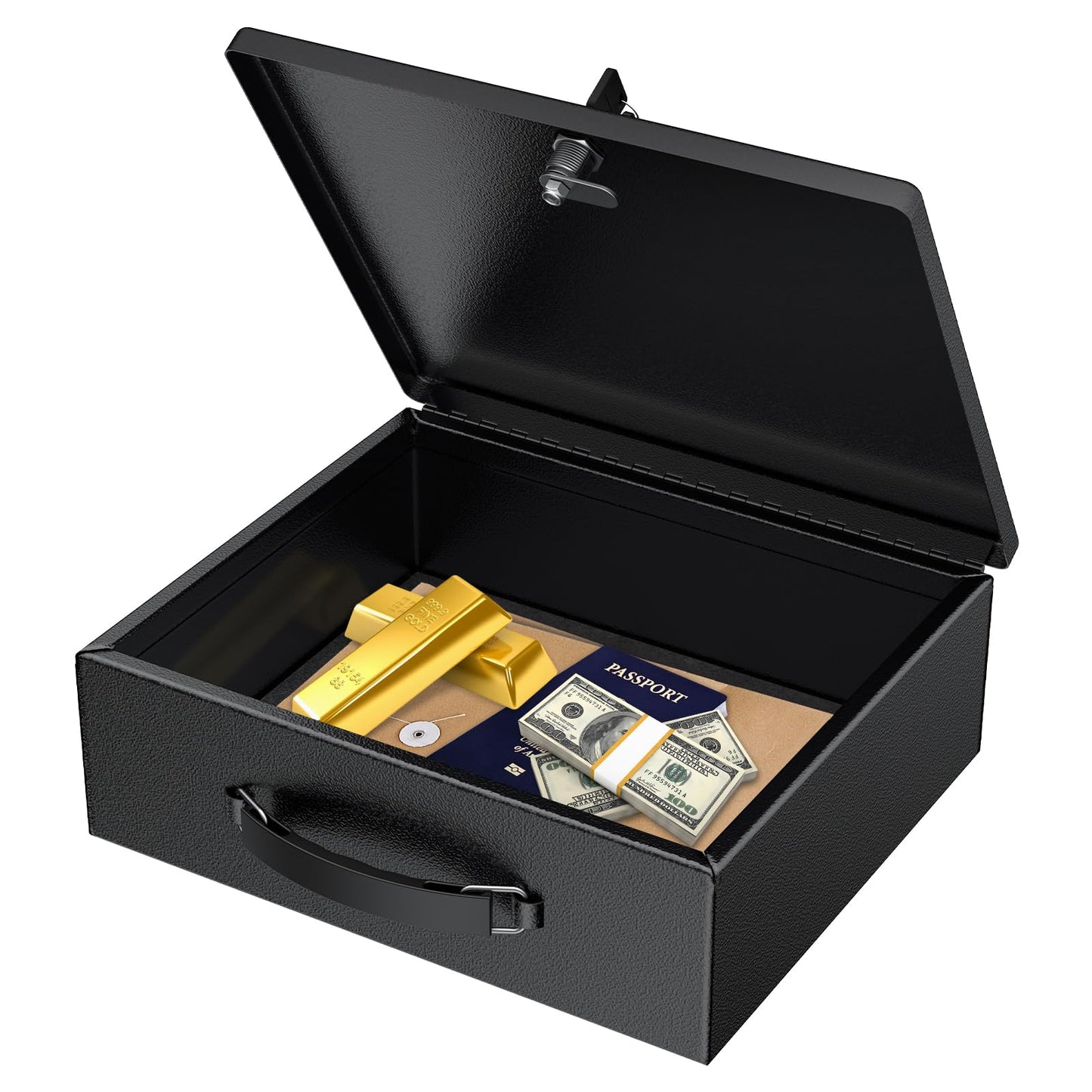 Uniclife Fireproof Document Box with Key Lock & Handle, 13" x 10.9" x 4.1", Large Metal Lock Box for A4 Paper, Water-Resistant Safe Box for Valuables, Passports & Cash, Portable Security Metal Chest