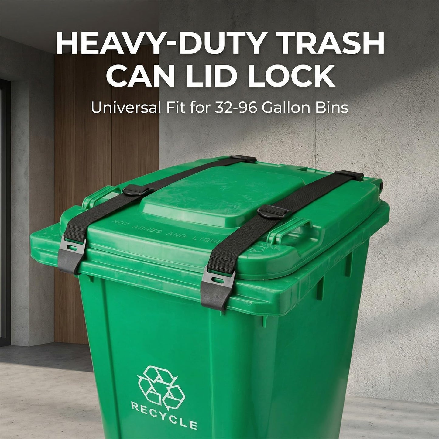 DHFFHY 4PCS Bear Proof Trash Can Locks with Double Metal Claw - Adjustable Strap Garbage Can Locks for 28-96 Gallon Outdoor Bins, Animal Proof Against Raccoons
