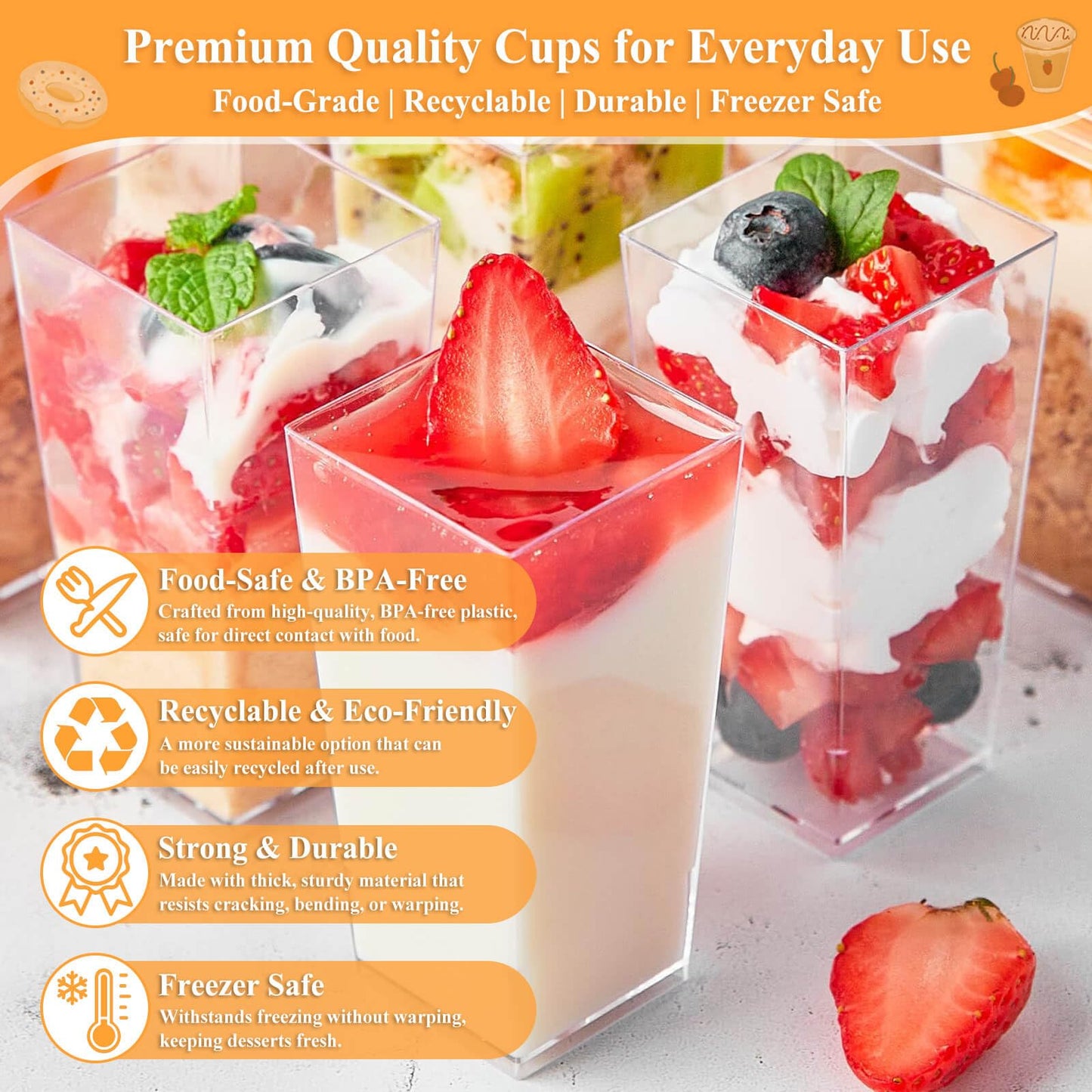 Tetutor 425 Pack Plastic Dessert Cups with Lids and Spoons, 3 oz and 5 oz Mini Dessert Cups with Spoons, Clear Yogurt Cups with Lids, Small Appetizer Cups for Fruit Party Pudding Shooter