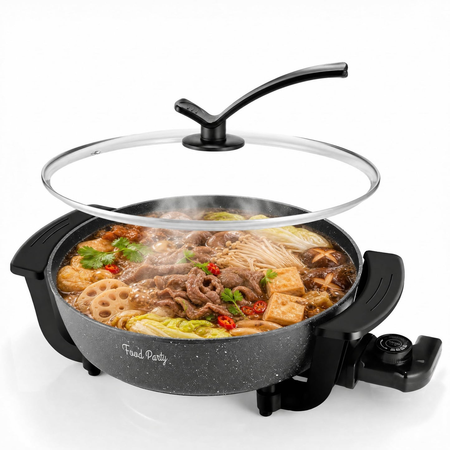 Food Party Hot Pot Electric Skillet 2 in 1 Hotpot Pot Electric Pot for Cooking 6L 110V 1100W Non-Stick PFOA FREE Shabu Shabu Pot