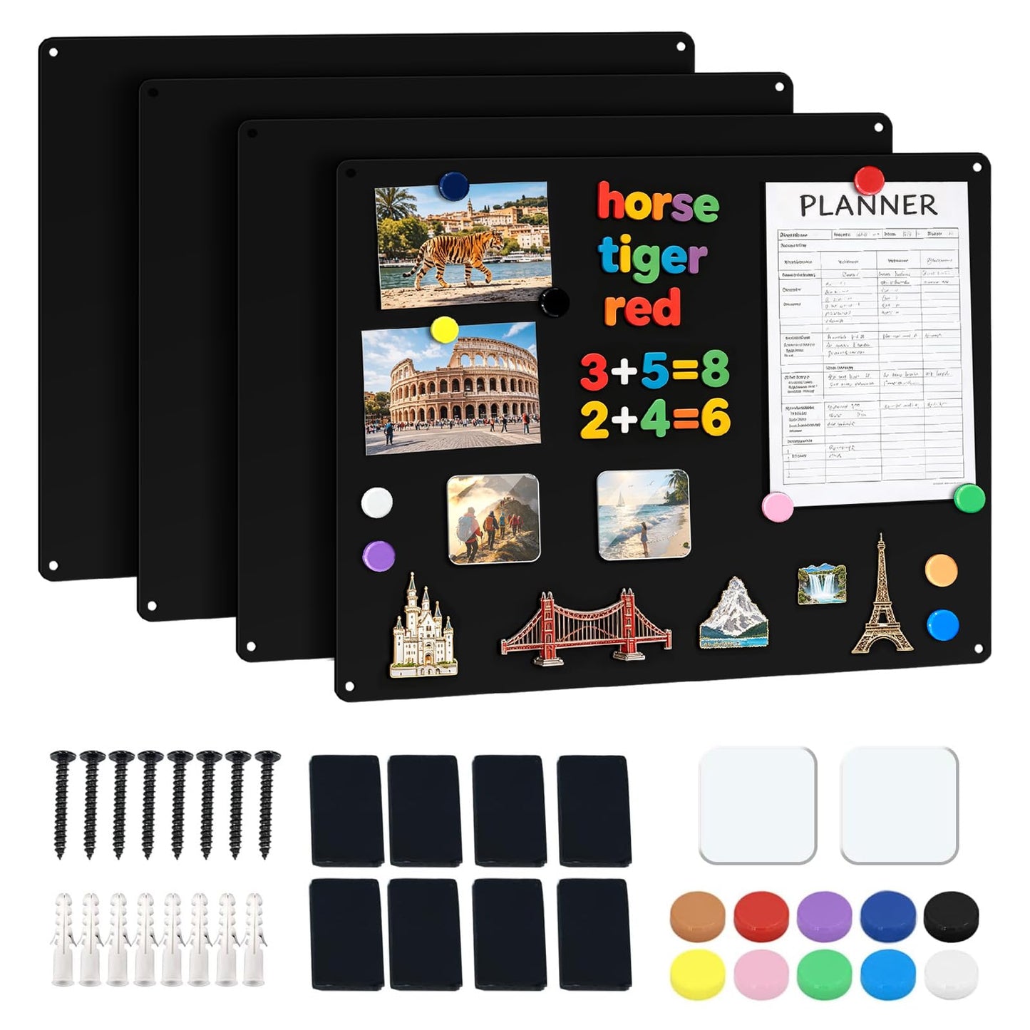 SienFong Magnetic Board for Wall, 4 Pack Large Magnetic Wall Panels, 17.1" x 11.8"Metal Magnetic Bulletin Board for Refrigerator, Compartment, Cabinet etc,Comes with Dual Lock Tape for Easy Hanging