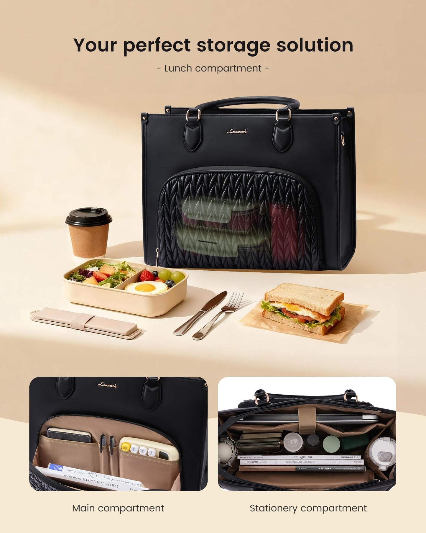 LOVEVOOK Lunch Tote Bag for Women, 3 in 1 Work Bag with Insulated Lunch Compartment, 15.6 Inch Laptop Tote Bag for Teacher, Nurse, Business, Office