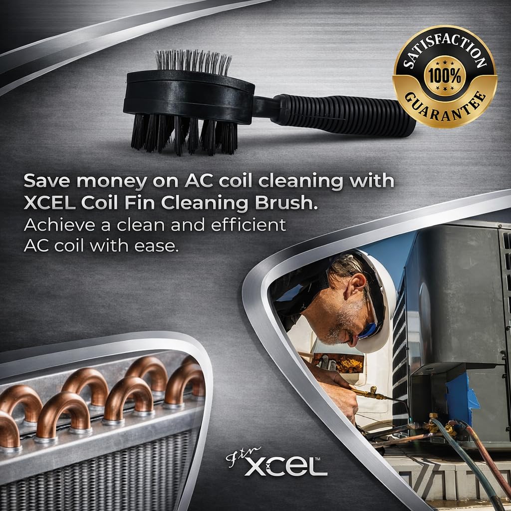 XCEL AC Coil Cleaning Brush & Fin Cleaner Comb – Double-Sided Air Conditioner Coil Brush for Evaporator & Condenser, Stainless Steel Pins, Safe for AC Fins, Heavy Duty HVAC Coil Cleaner Tool