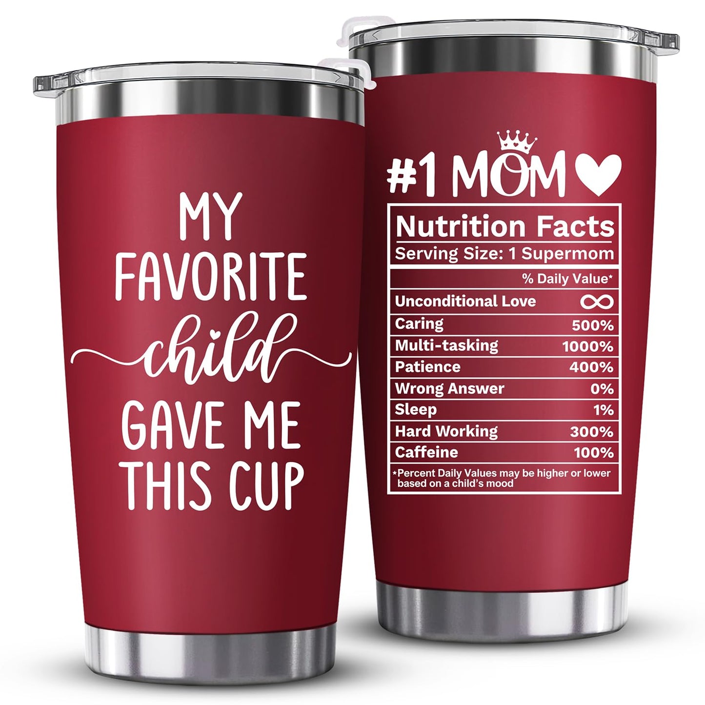 Mothers Day Gifts for Mom from Daughter, Son, Kids, Husband - Funny Mom Gift - Mama Coffee Cup My Favorite Child Gave Me This Cup - Valentine, Birthday Gift Idea - 20oz Stainless Steel Red Tumbler