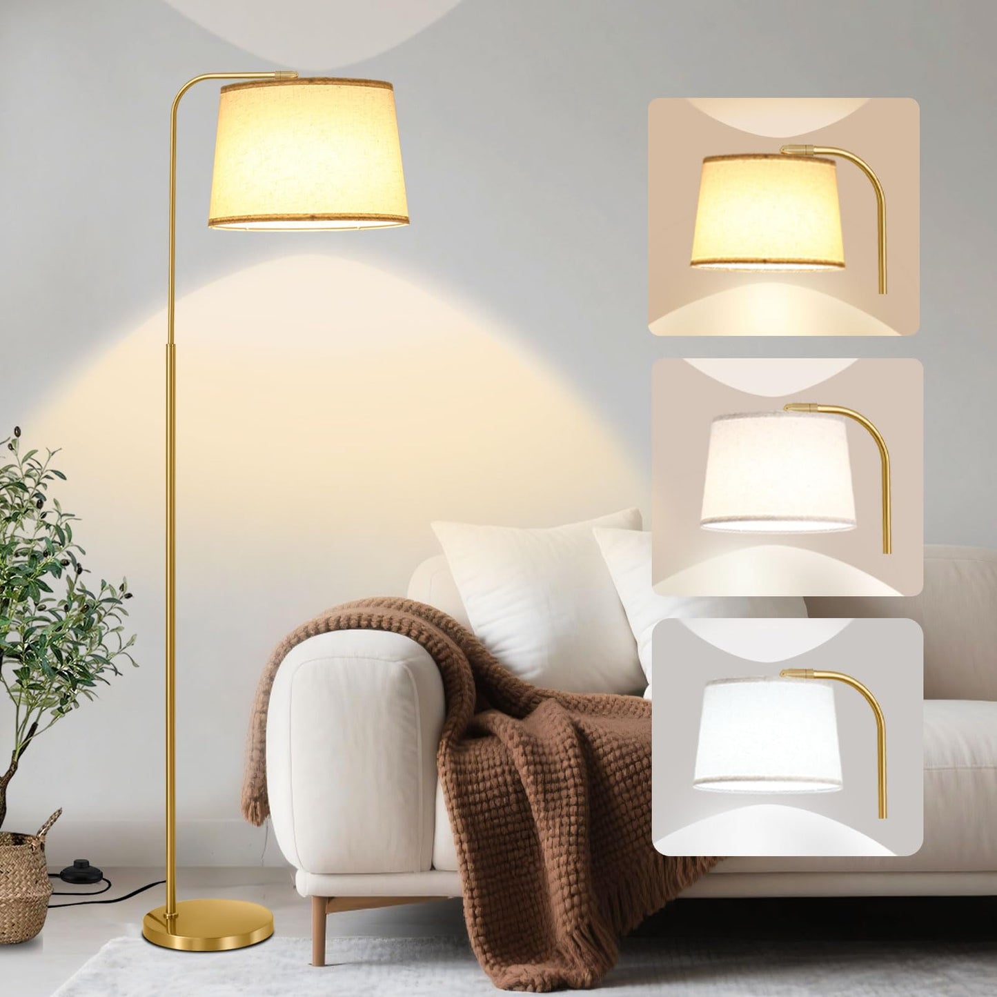 lumsic Floor Lamp for Living Room, Dimmable Modern Floor Lamps for Bedroom, Remote Control Modern Corner Standing Lamps, Nursery Industrial Adjustable Arc Tall Lamp with 9W Bulb for Office Reading