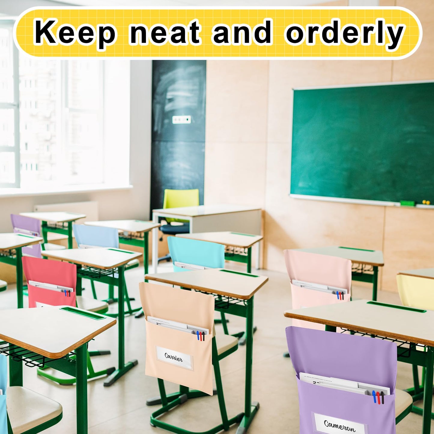 Yeyeplum 24 Pcs Chair Pockets for Classroom Chairback Pocket Chart 14 x 18 Inch Desk Organizer Pocket Chair Bag for Seat Kindergarten School Classroom (Pastel,Classic)