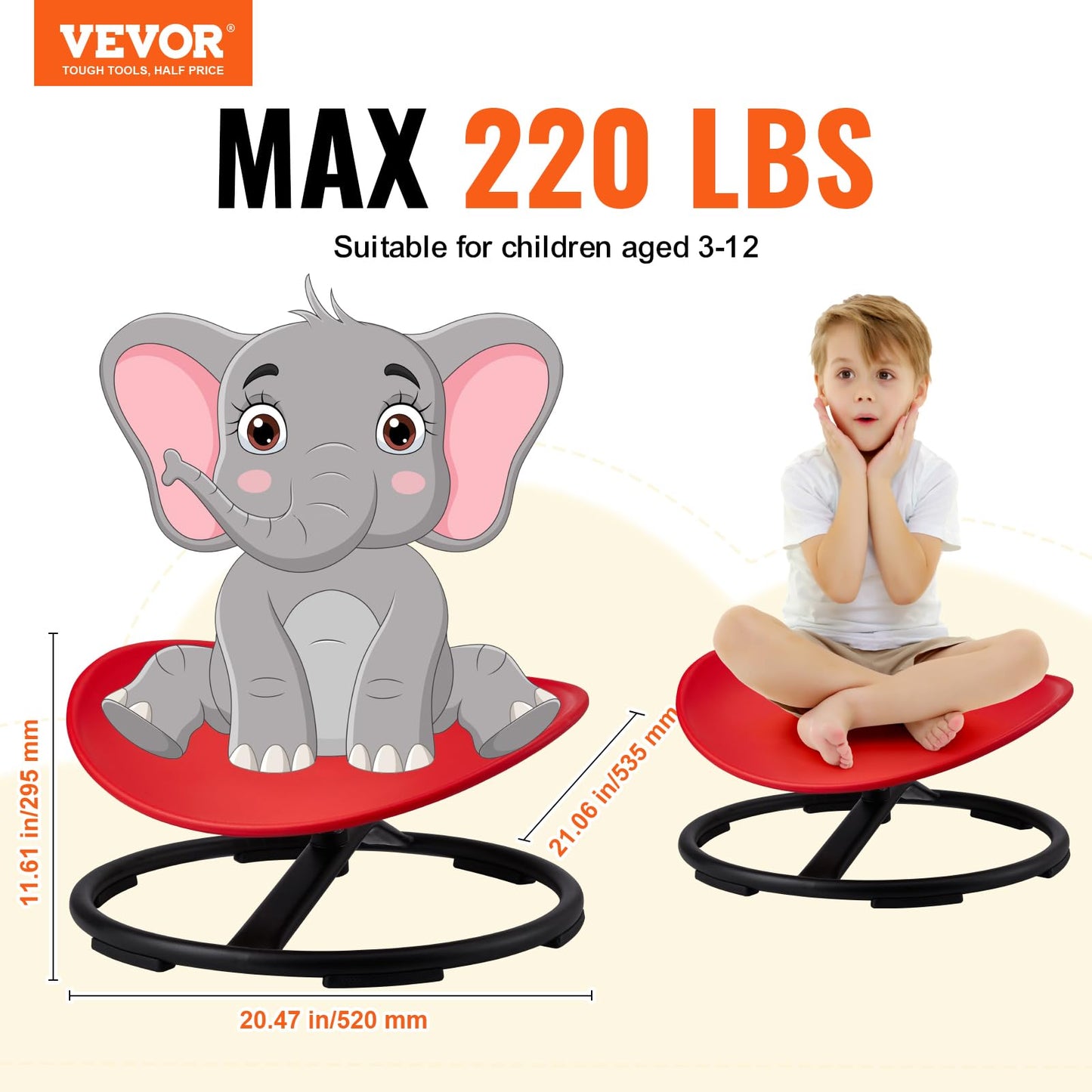VEVOR Kids Swivel Chair, 220 LBS Capacity, Sensory Spinning Chair, Autistic Kids Sensory Toy Chair with Non-Slip Metal Base, Toddler Sit and Spin for Coordination Balance Focus Training Red