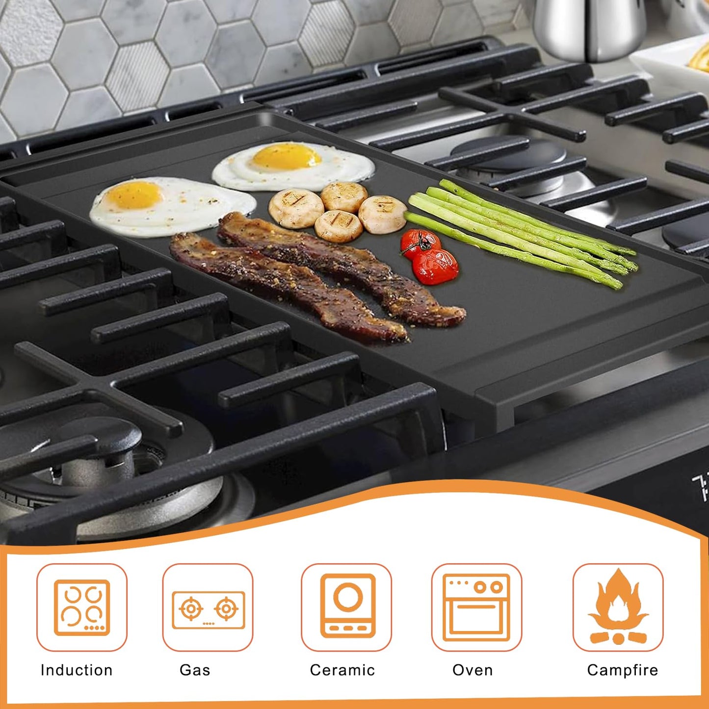 Zemibi Upgraded WB31X24738 Griddle Replacement for GE Gas Stove, WB31X24998 Cast Iron Center Pan for Gas Range Parts Stove Top Pan Griddle Cooktop, 19.5" x 9.5"