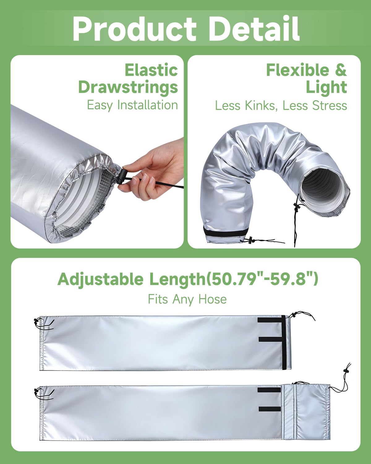 2PCS Portable AC Hose Insulation Sleeve,Upgraded 4-Layer Aluminum Foil Insulated Air Conditioner Hose Cover for 5"&5.9" Exhaust Hose, Adjustable Length with Elastic Drawstrings, Energy Saving