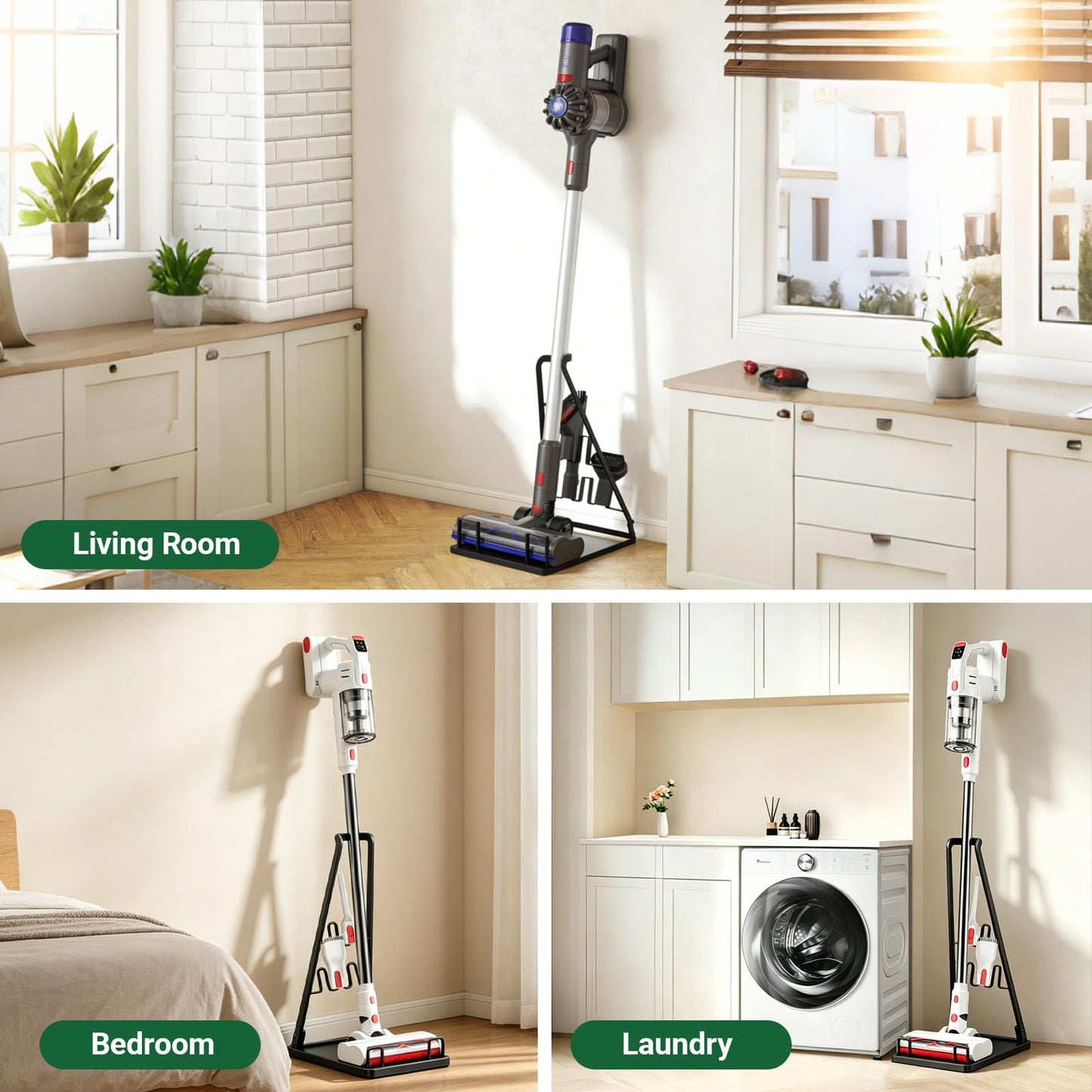 EZ SPARES No Installation Required,Vacuum Stand Frame,Accessories Storage Docking Station Holder,Metal Bracket,big base,Compatible with Dys,Eureka,tineco,dreame,Fit Most Stick Vacuum Cleaner(Black)