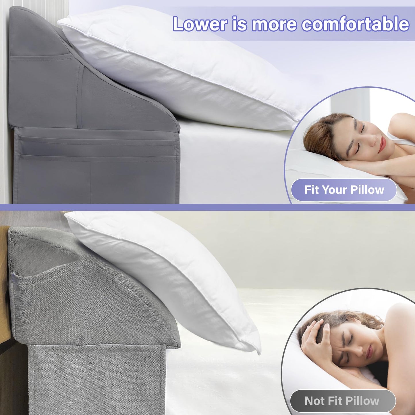 Vekkia King Size Bed Wedge Pillow for Headboard/Bed Wedge Gap Filler/Mattress Gap Filler/Wedge Pillow Headboard to Close The Gap (0-6") Between Your Headboard and Mattress, (Grey 76"x10"x7")