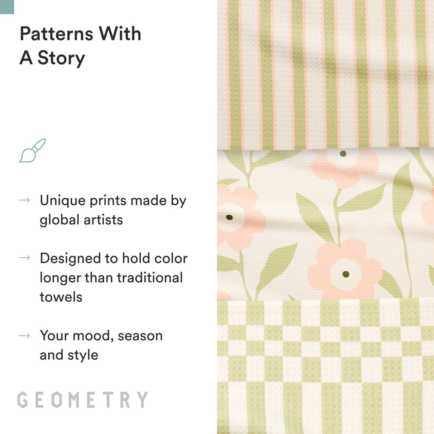 GEOMETRY Tea Towels – Spring & Summer Collection – Quick-Dry, Ultra-Absorbent, Reusable Microfiber Kitchen Towels for Drying & Cleaning - Meadowlight - 3 Pack