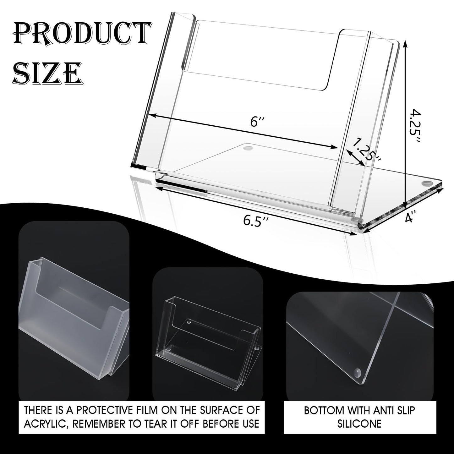 Threehoney 6 Pcs Acrylic Postcard Holder 4 x 6 Inch Brochure Organizer Flyer Display Stand Clear Greeting Card Display Magazine Holder for Card Organizer Desk Table Home Office Menu