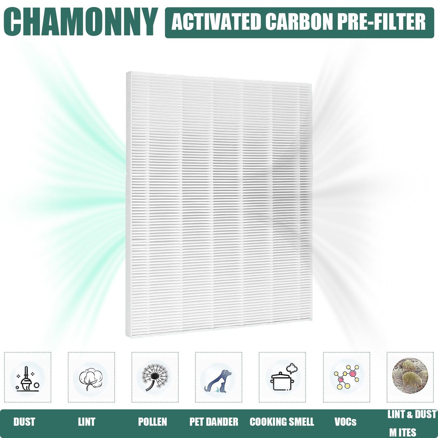 CHAMONNY D480 True HEPA Replacement Filter D4, Compatible with WIN-IX D480 Air Purifier, Compare to WIN-IX D4 Filter, Item Number 1712-0100-00, 2 H13 True HEPA Filters + 8 Activated Carbon Pre-Filters