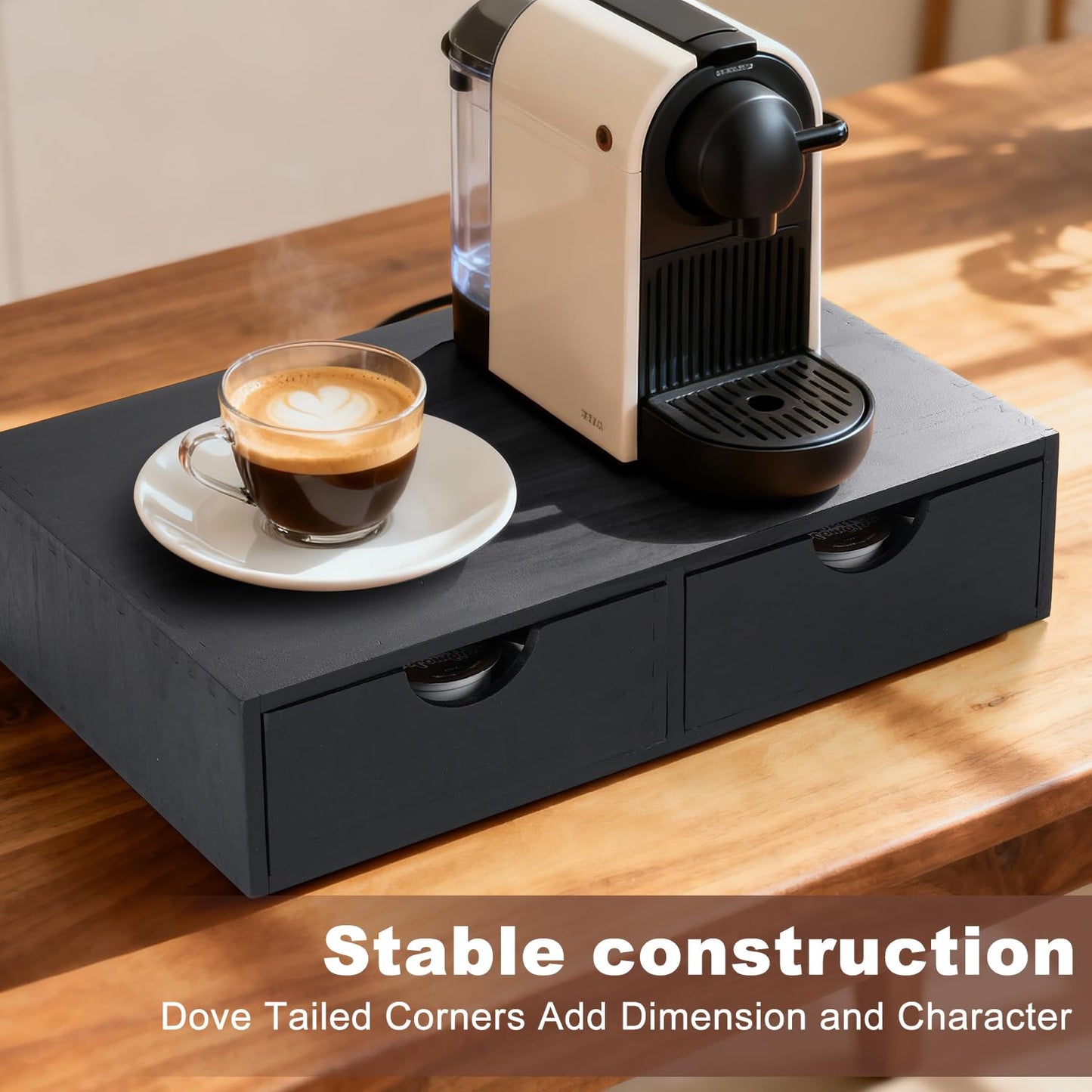 QYJinlida Wooden K Cup Organizer Coffee Pod Storage Box, Coffee Pod and Tea Bag Holder,Kcup Drawer Coffee Maker Stand,Home Kitchen Counter Holds Up to 30 Pods Capacity (2 Drawer) (Elegant Black)
