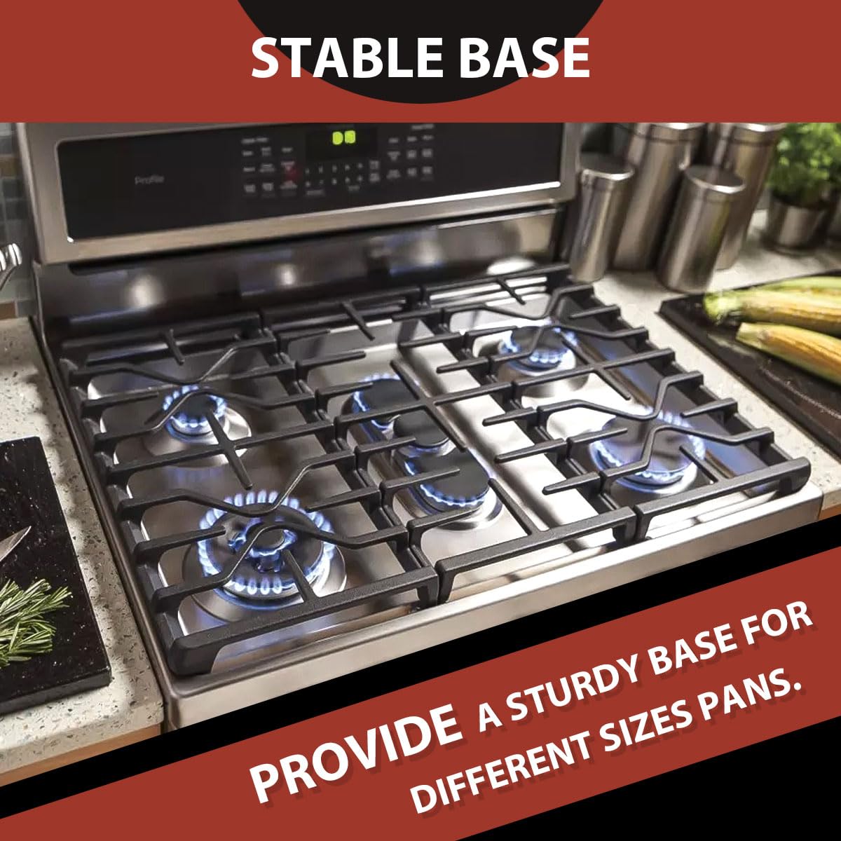 Premium WB31X27150 Cast Iron Gas Stove Burner Grate Replacement for GE Range Surface Stove Top Burner Center Grate Parts 19.6"x9.2" WB31X24737 General Electric Stove Parts Cooktop Grate Rack