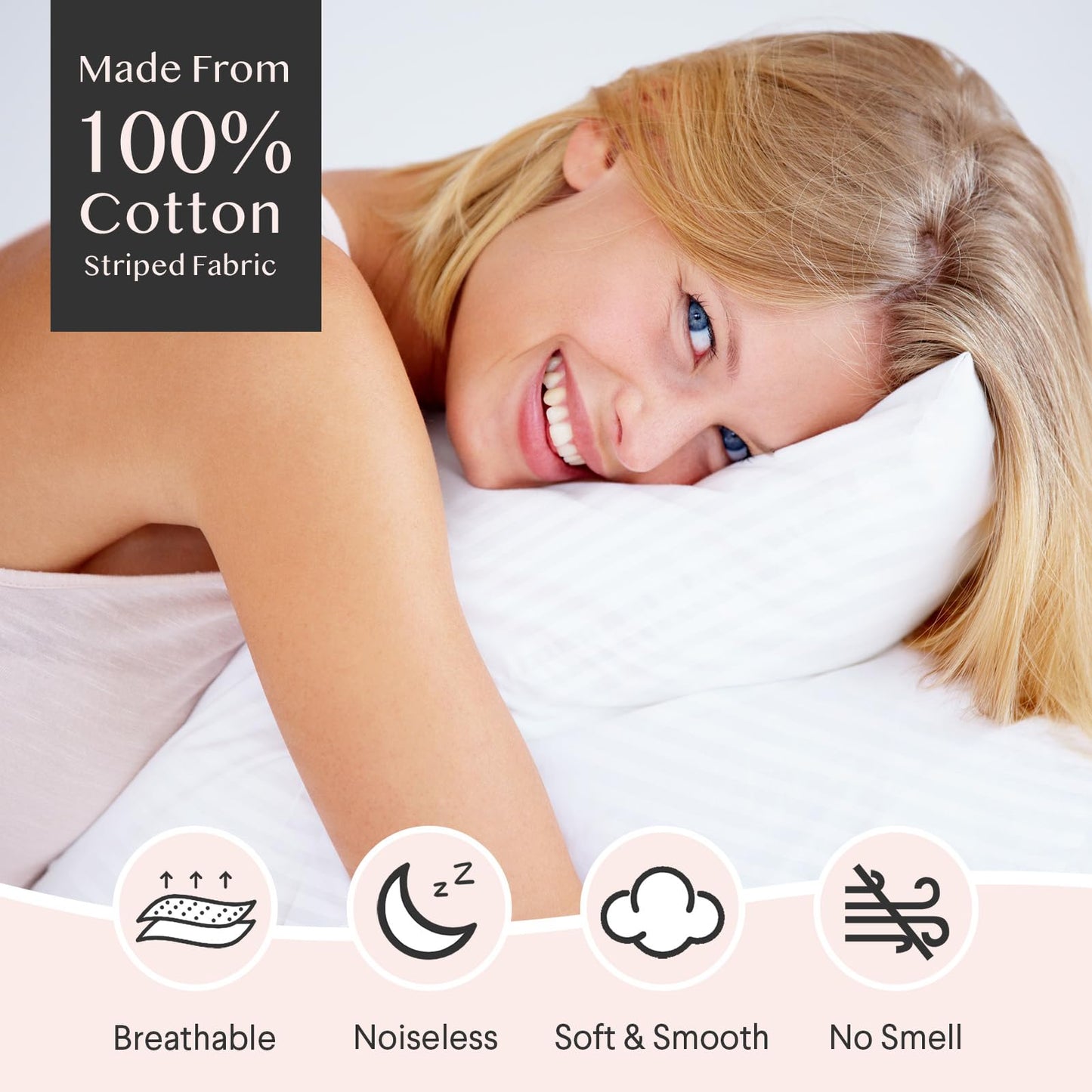 FAUNNA 600TC 100% Cotton Pillow Protectors, Standard Size (20x26), 6 Pack, Oeko-TEX Certified, Hotel Grade Pillow Cover with Silent Zipper, Zip Up Pillow Cases, White