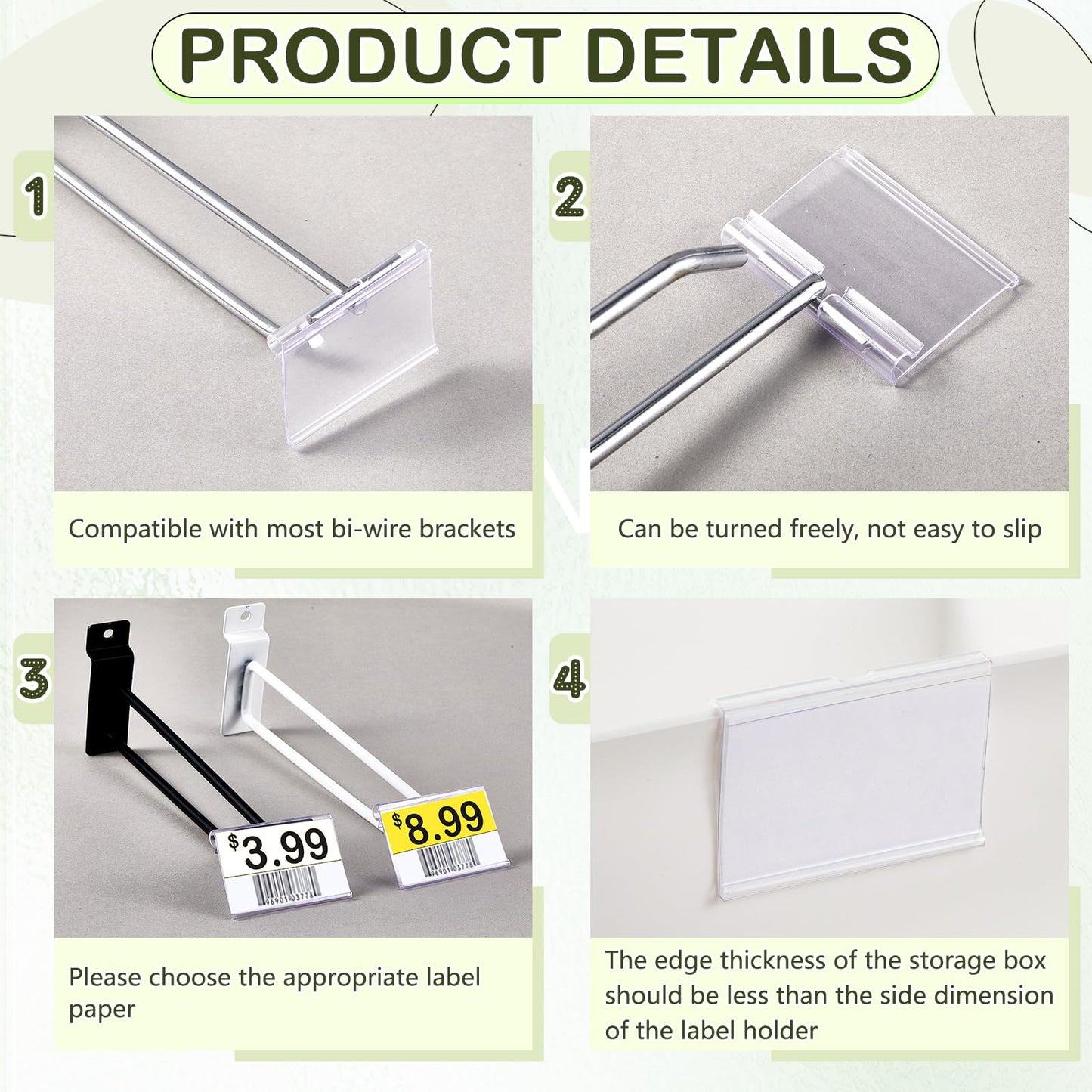 Tatuo 400 Pcs Reusable Plastic Wire Shelf Label Holders, Price Card Sign for Pantry Retail Supermarket Merchandise Shopping Mall Shop Ticket Display Holder Clip on Design, 2.36" L x 1.65" H (Clear)