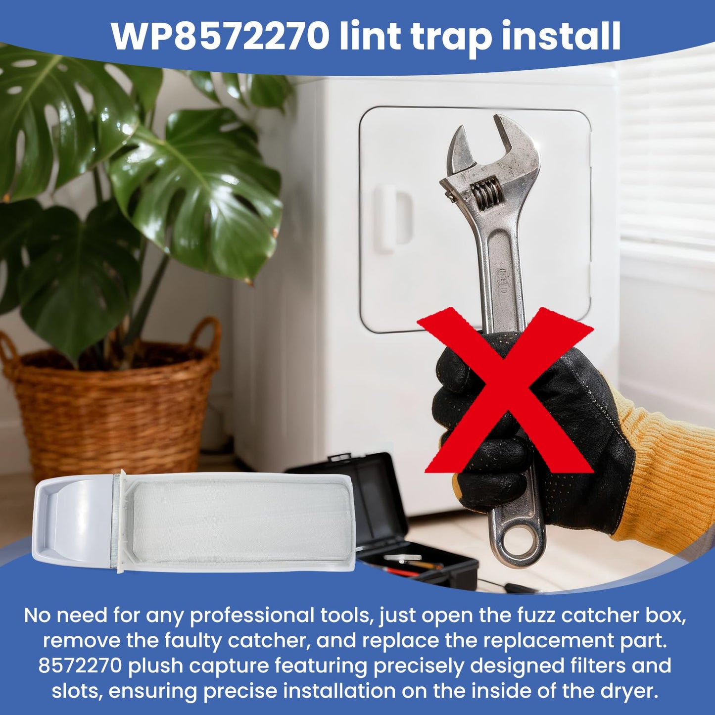 WP8572270 8572270 Clothes Dryer Lint Trap Compatible with Whirlpool Maytag Kenmore WED6200SW1 WED6400SW1 WED6400SB0 WED6400SB1. Replace AP3890807 1201488 AP6013413 PS1487948 PS11746639