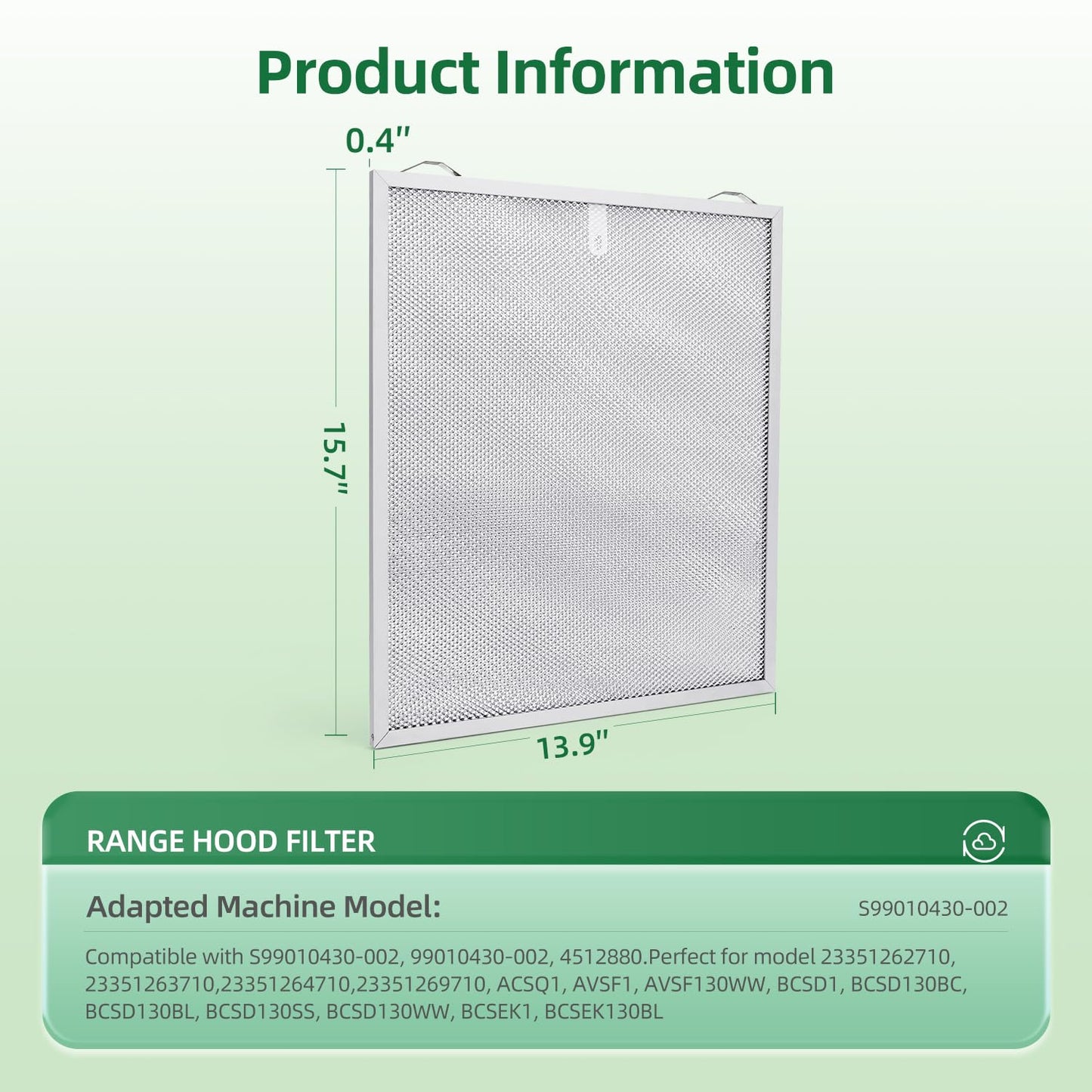 S99010430-002 Range Hood Filter Replacement 15-3/4" x 13-7/8" x 3/8" Compatible with Broan Nutone 4512880 HPF30 Kitchen Exhaust Fan Filter,5-Layer Aluminum Grease Filter,2 Pack