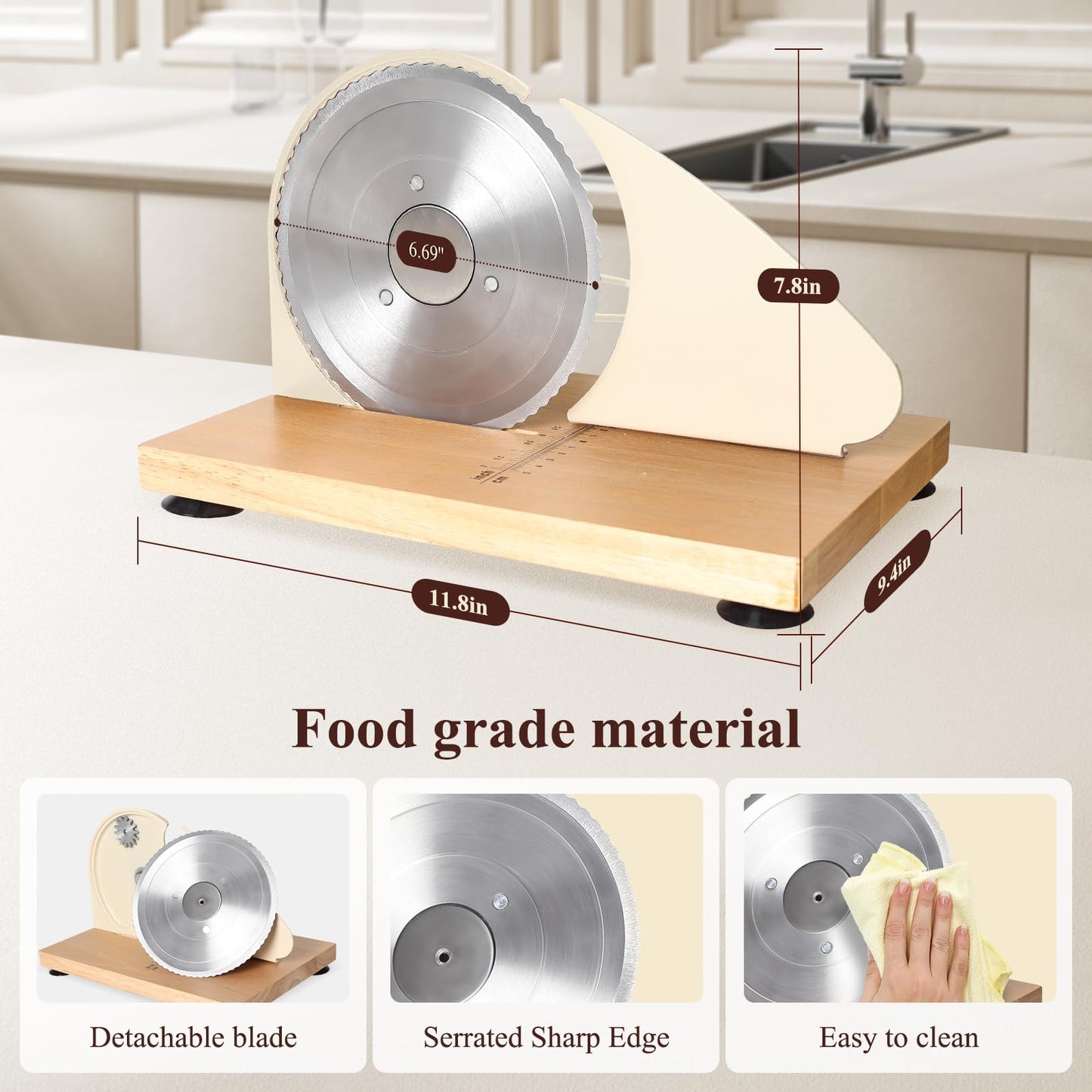 Manual Bread Slicer for Homemade Bread,Even Slicing Thickness-Adjustable Slices,Sourdough Slicer with Scale Lines&SuperStrong SuctionCup Fixation (Cream-Guide)