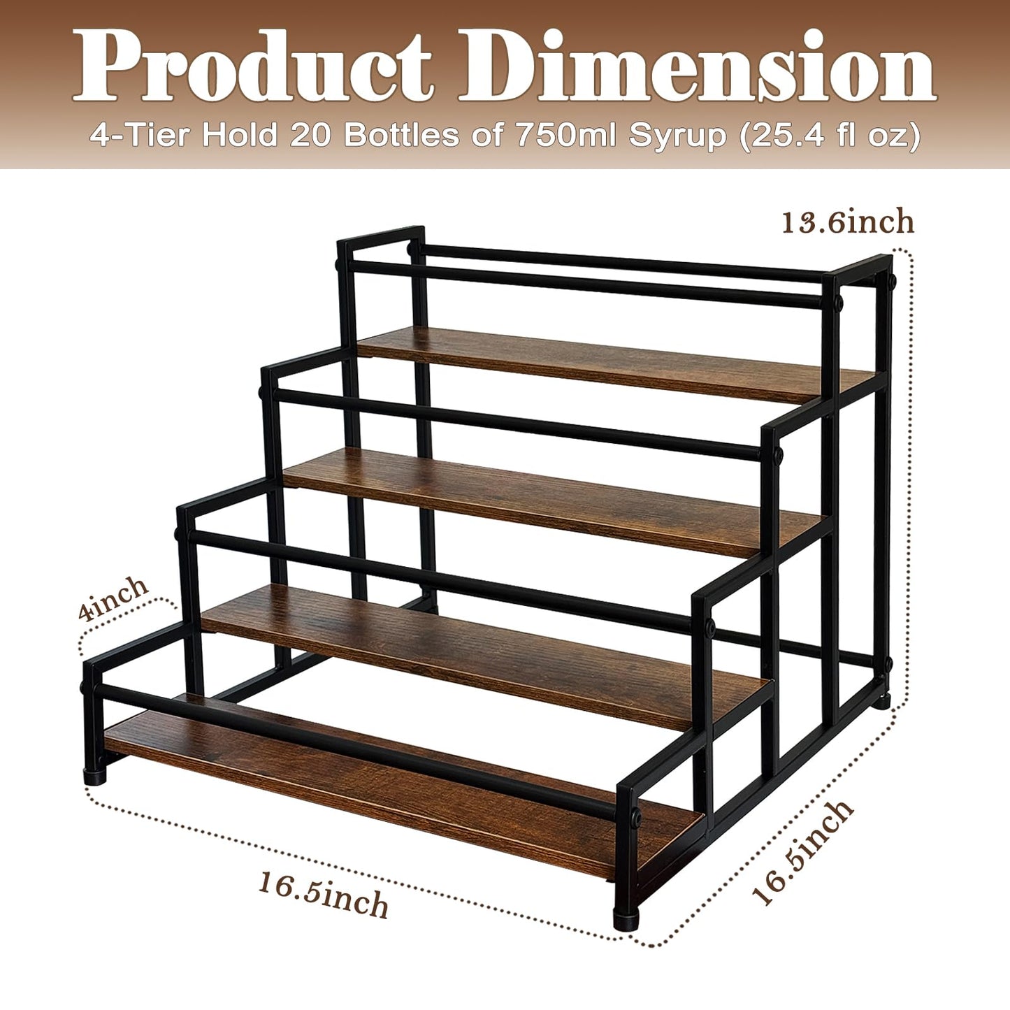 Klxuyuo 4-Tier Coffee Syrup Rack for 20 Bottles (750ml)–Sturdy Coffee Syrup Organizer Holder for Kitchen, Café, Office