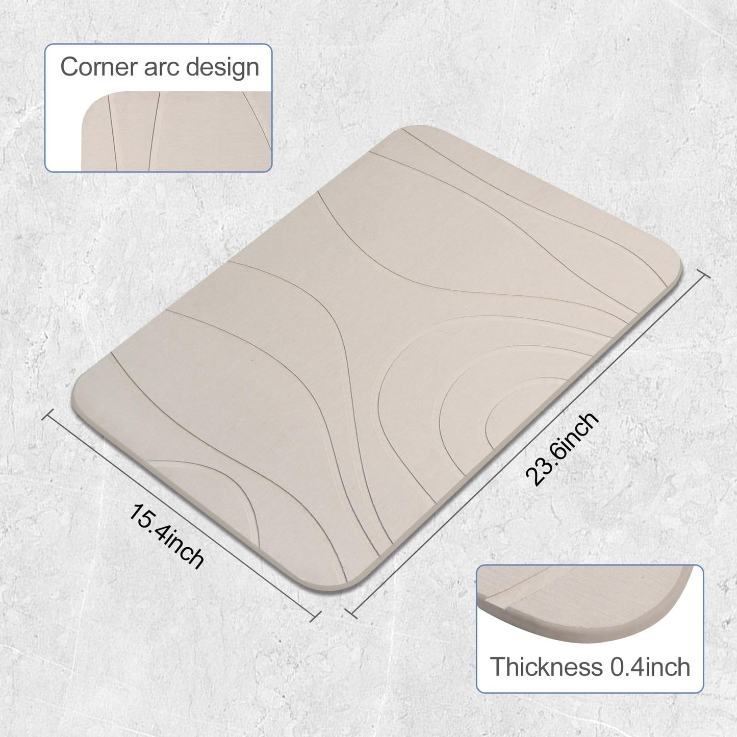 HUMIGA Stone Bath Mat, 2 Pack Diatomaceous Earth Shower Mat, Non-Slip Super Absorbent Quick Drying Bathroom Floor Mat, 24x15, Greyish White