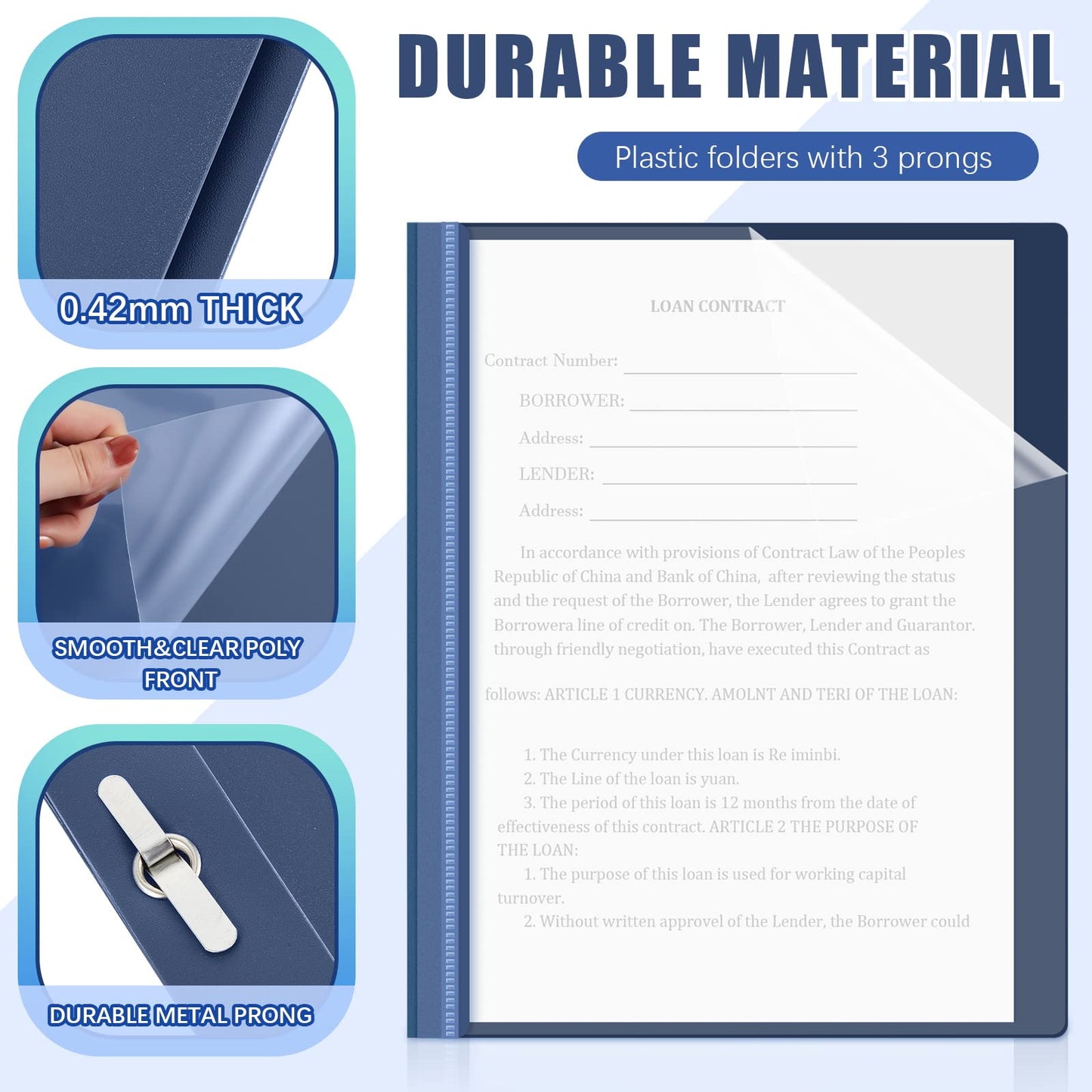 Teling 72 Pack Clear Front Report Covers Bulk Business Report Covers Plastic Presentation Folders Resume Portfolio Folder Paper Binder with 3 Prongs for Presentation Document School Office (Navy Blue)