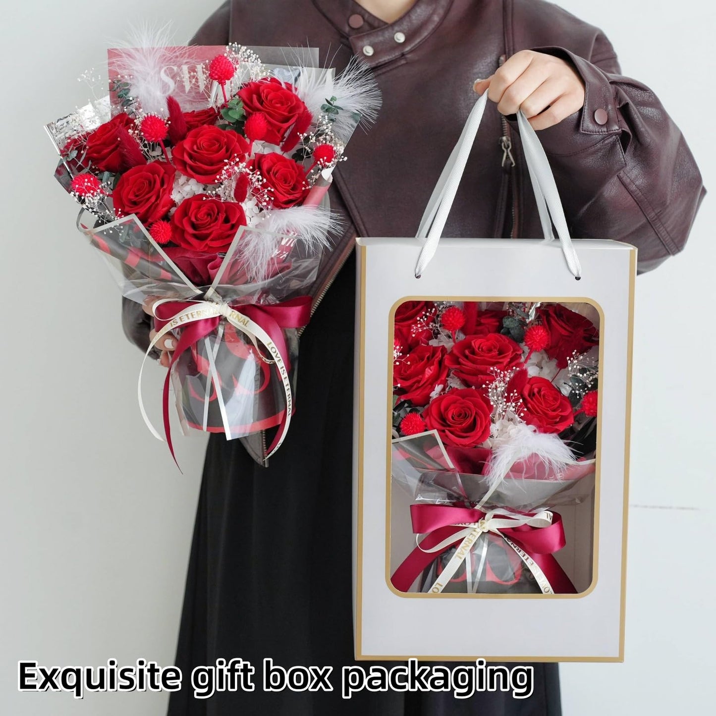 Aiyuolio Preserved Flowers Bouquet, 100% Real Roses that Last Up to 3 Years, Gift for Her: Birthday Christmas Valentine's Day Mother's Day, Room Decorations