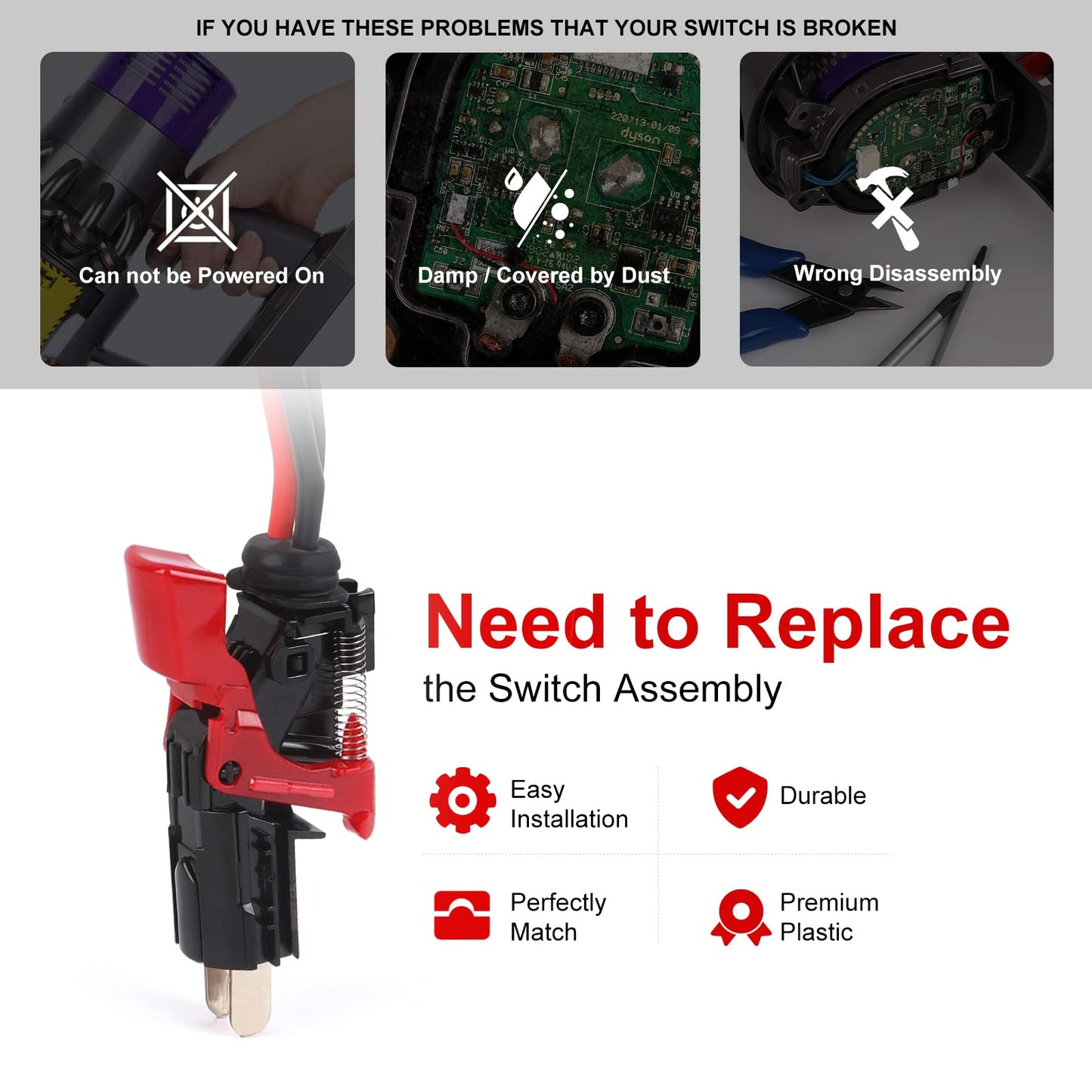 Upgraded Trigger Switch Assembly Replacement for Dyson V10 SV12 Vacuum Cleaner, Upgraded Power Button Replacement Parts