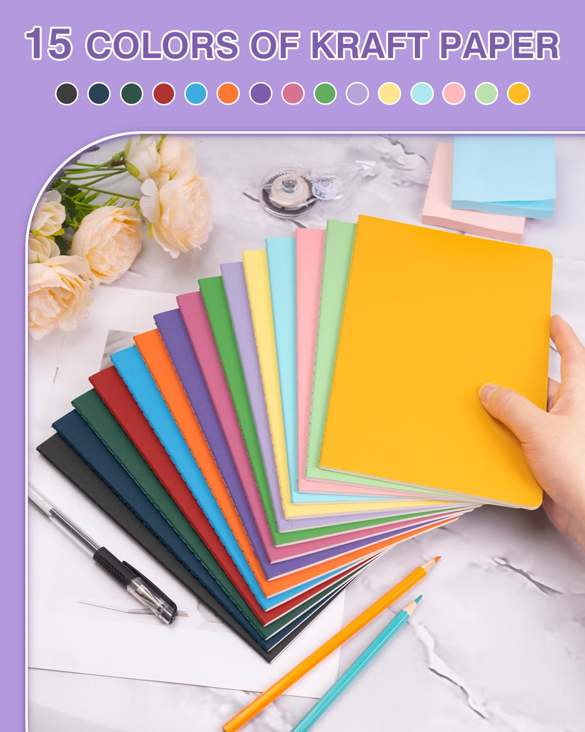 Dynta A5 Journals 45pcs 15 Colors Lined Notebooks Bulk College Ruled 5.5 x 8.3 Inches for Class or Conference, 30 Sheets/60 Pages