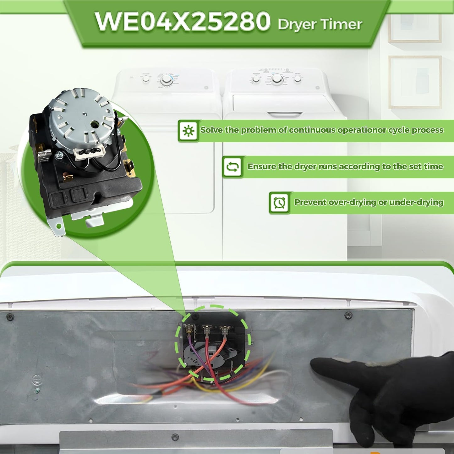 WE04X25280 TMD1EM35 234D2377P005 Dryer Timer Compatible with GE Hotpoint, Replacement Part WE04X25280-24PK 4467035 AP6032628 PS11763067 EAP11763067, 1 Year Warranty