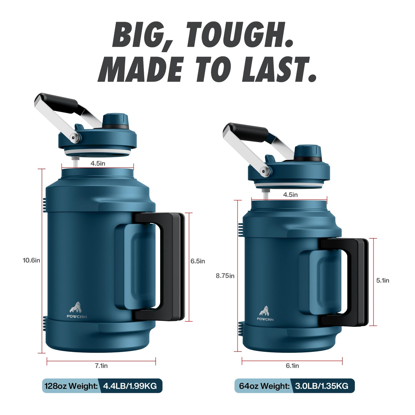 Gallon Water Jug for Outdoors: 2-in-1 Straw Spout Lid, Dual Handle, Leakproof, Keep Cold 48H, 128 oz Insulated Water Bottle for Men, Travel, Gym, Trip, Workout, Camping, Hydration, Fitness (Deepsea)