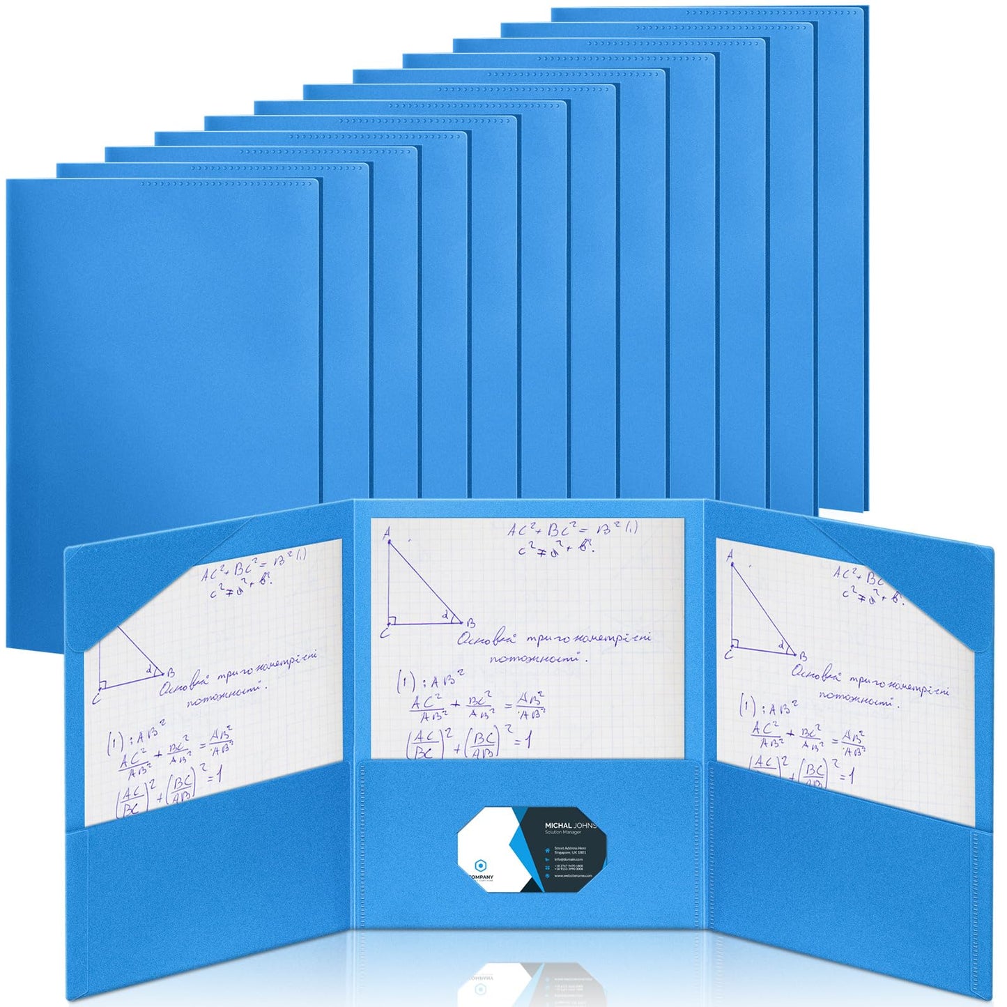 Tenceur 24 Pcs Plastic 3 Pocket Folders, Tri Fold School Folders Bulk for Students Teachers Classroom and Office, Durable Pocket Folder for Back to School Supplies (Blue)