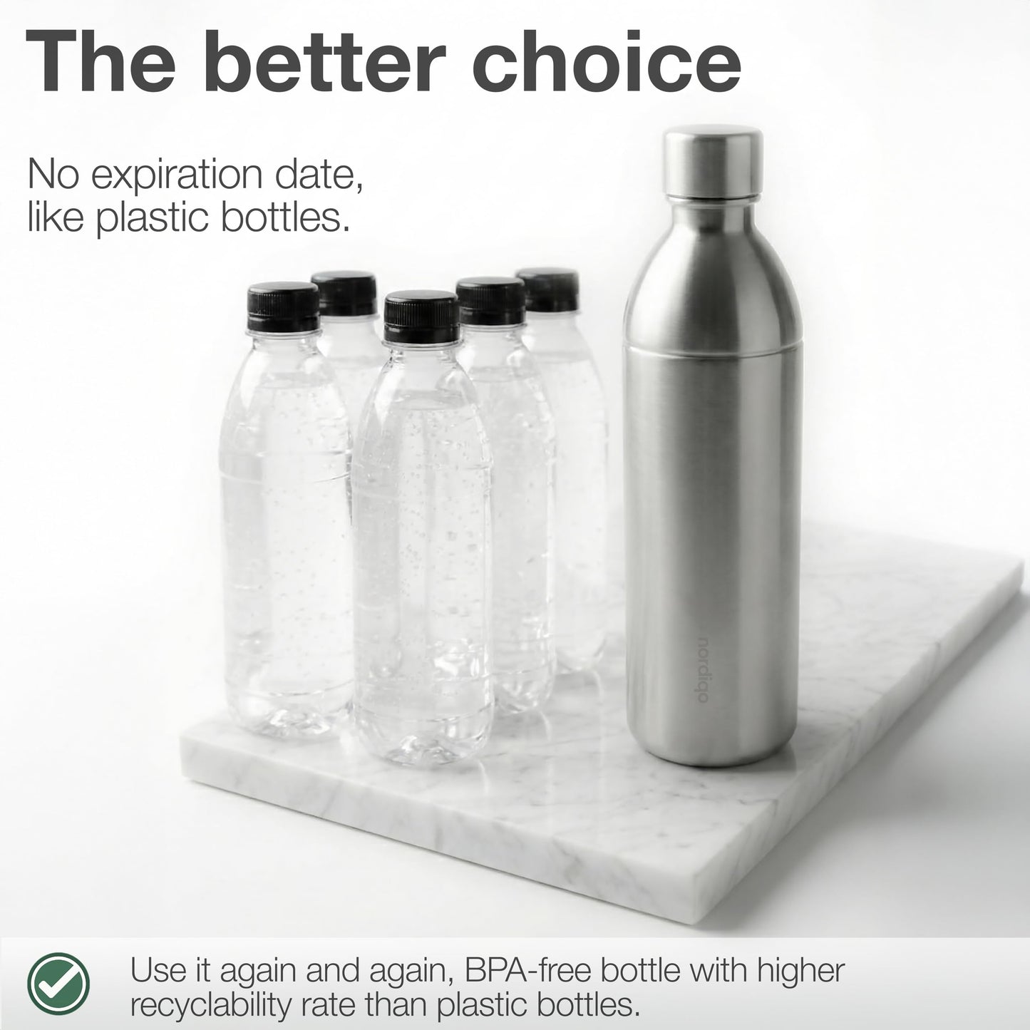 Nordiqo Stainless Steel Carbonating Bottle 43 oz | Compatible with Aarke Carbonator 3 (Not Pro) and SMEG Soda Makers | No Expiration date | Plastic-Free | Dishwasher Safe | Replacement Bottle