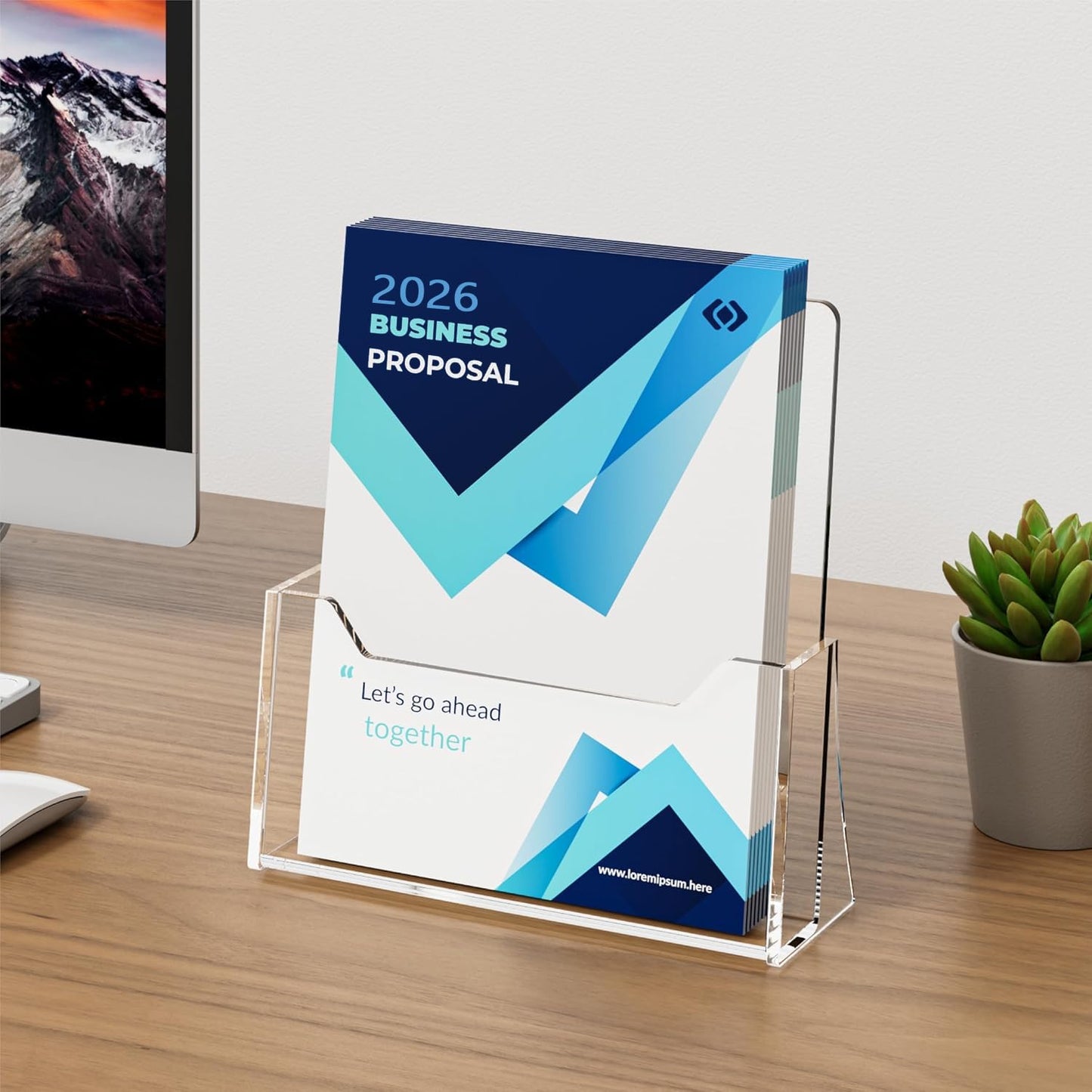 SUNQEBO Acrylic Brochure Holder 8.5 x 11 inch 4 Pack, Clear Acrylic Plastic Flyer Holders for Literature Magazine Pamphlet Booklet Menu Journals Display Stand Desk Holder Countertop Organizer