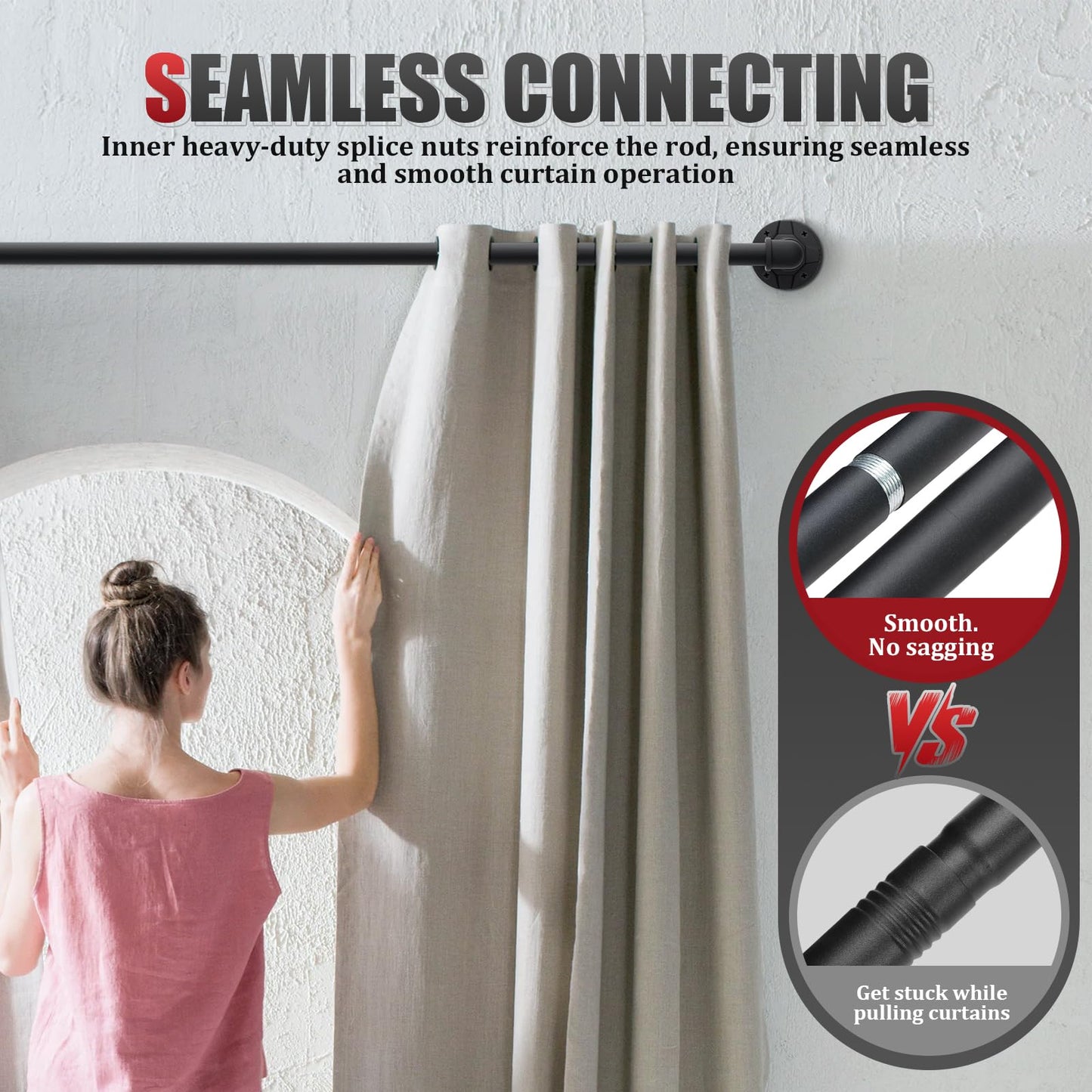 Industrial Extra Long Curtain Rods for Windows 240 Inches - 1" Heavy Duty Blackout Wrap Around Drape Rod, Ceiling Mounted Room Divider, Adjustable Matte Black Metal Pipe Rods Outdoor/Indoor