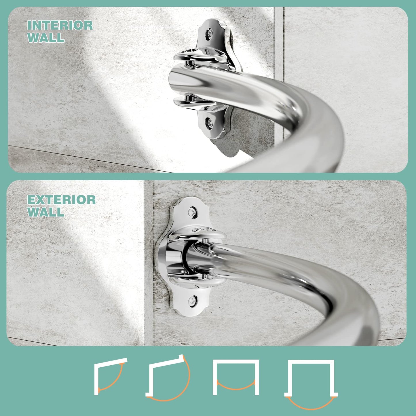 Mcrbeay Curved Shower Curtain Rod, Adjustable 40-72 inches Extra Wide Curved Shower Rods for Bathroom, Stainless Steel Round Shower Curtain Rod for Bathtub, Rustproof, Silver