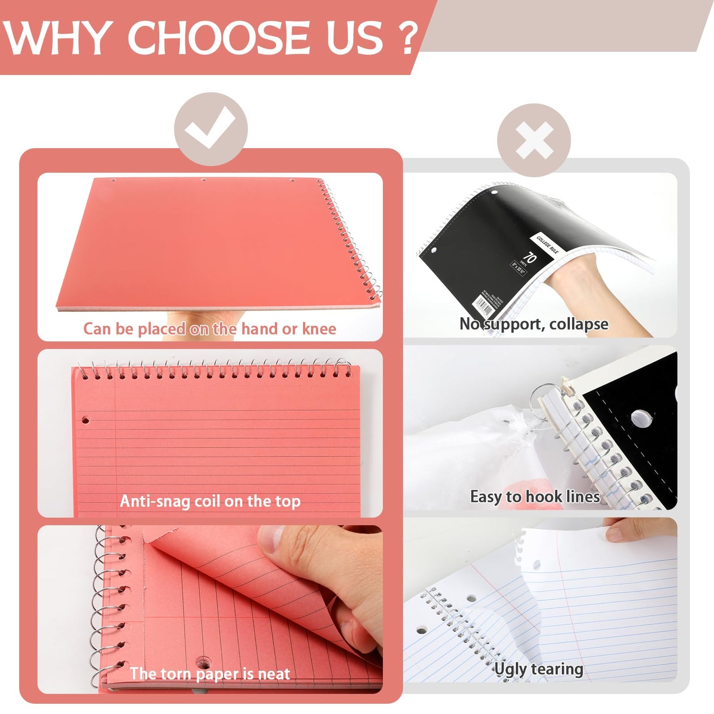 10 Packs 8.5 x 11 inch Top Spiral Notebook with 3 Hole Punched Legal Pads 40 Sheets College Ruled Notepad Hard Cardboard Paper Wirebound Pads for Business School Office Home Supplies (Retro)