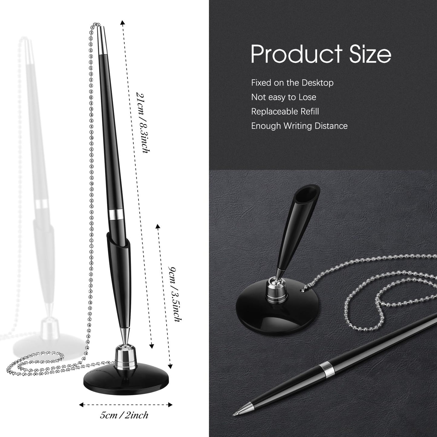 Zonon 24 Pieces Secure Pen with Chain Security Pen Holder Counter with Adhesive Chain and Base Black Ink for Reception Office Bank Work Hotel Lobbies Retail Stores Home Back to School Supplies
