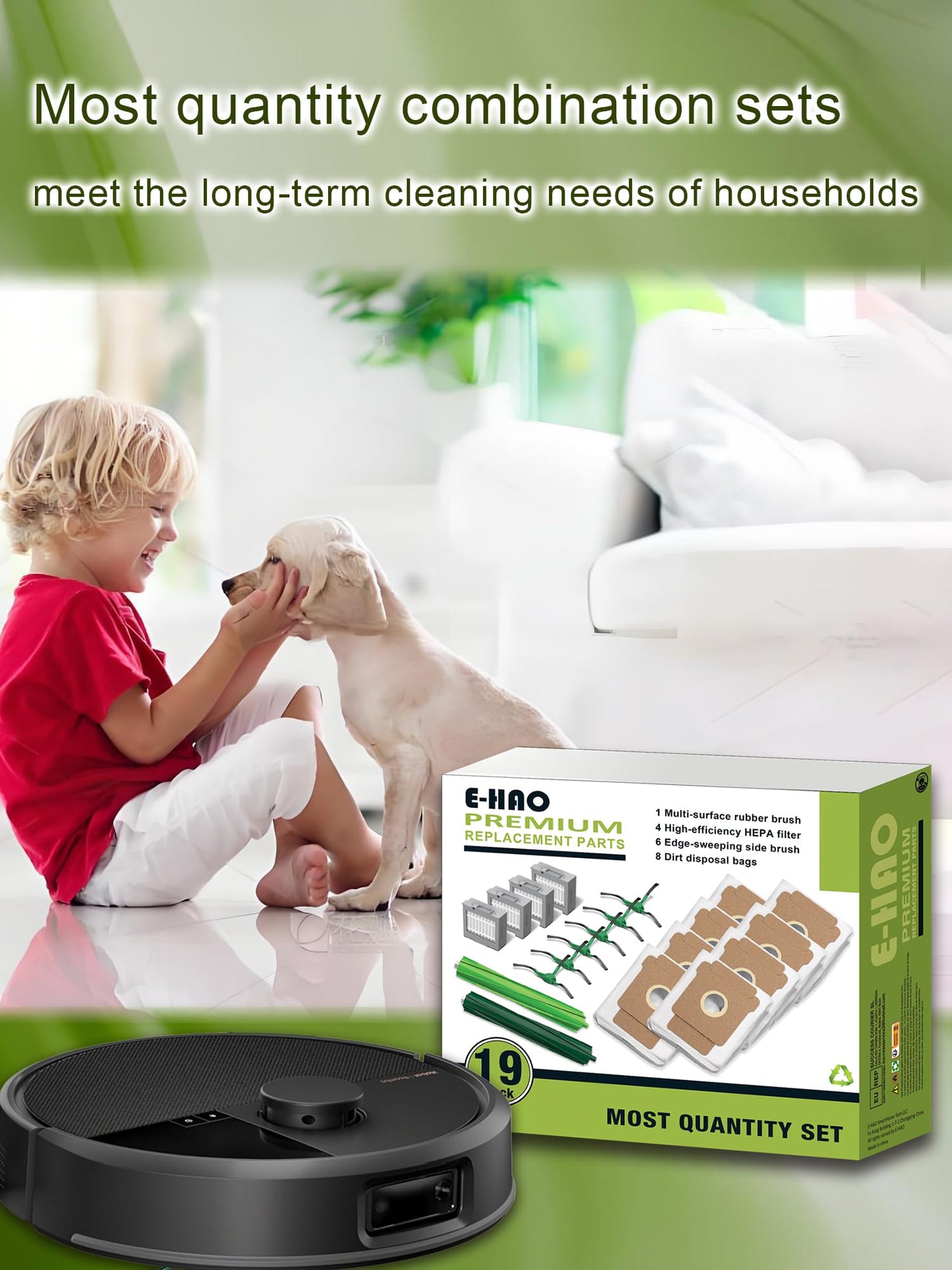 E-HAO Max 705 & 504 Replacement Parts for iRobot Roomba Max 705 Vac, Roomba Plus 504 Vac Robot Vacuum. Accessories Kit with 8 Dust Bags, 2 Rubber Rollers, 4 HEPA Filters, 6 Side Brushes