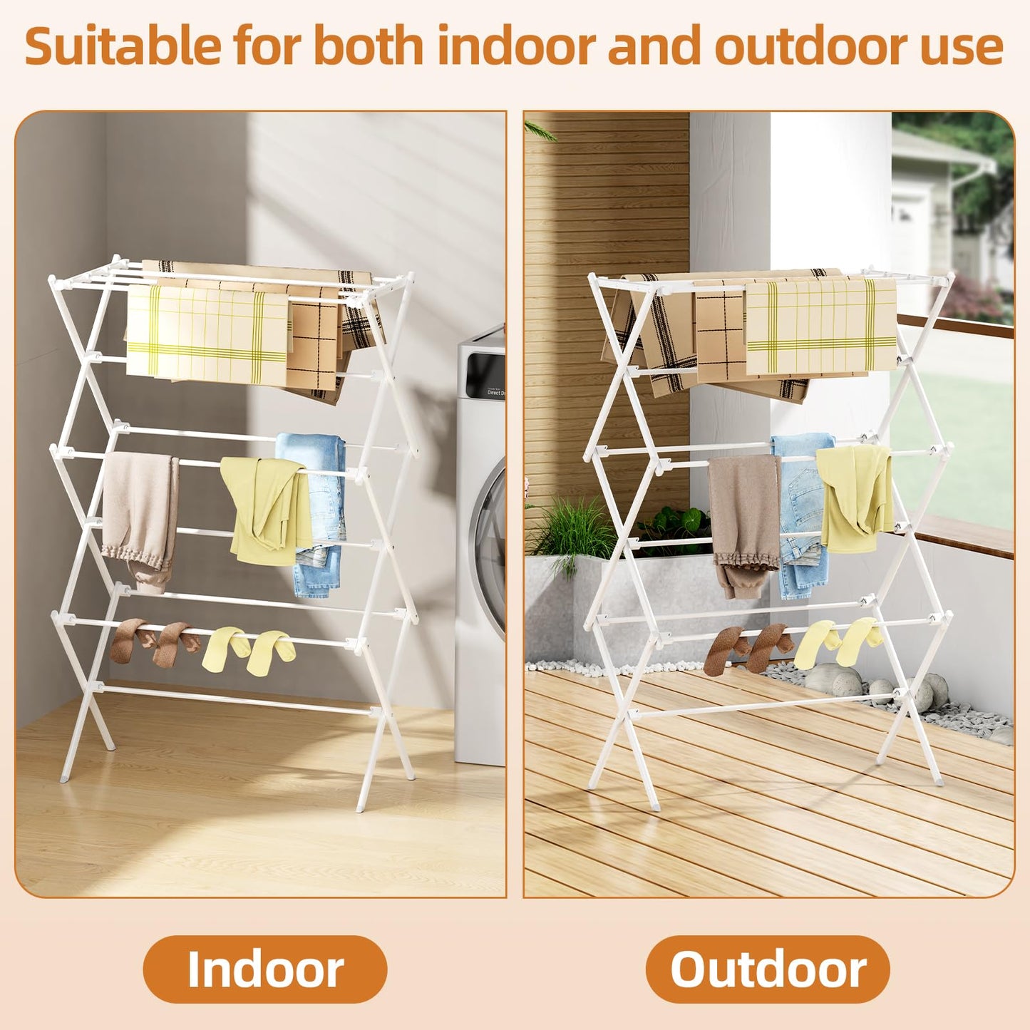 FILROUG Drying Rack Clothing, 3-Tier Clothes Drying Rack Foldable, Antirust Laundry Drying Rack Collapsible Use for Indoor & Outdoor, 11.8" D x 34.6" W x 35.4" H, White