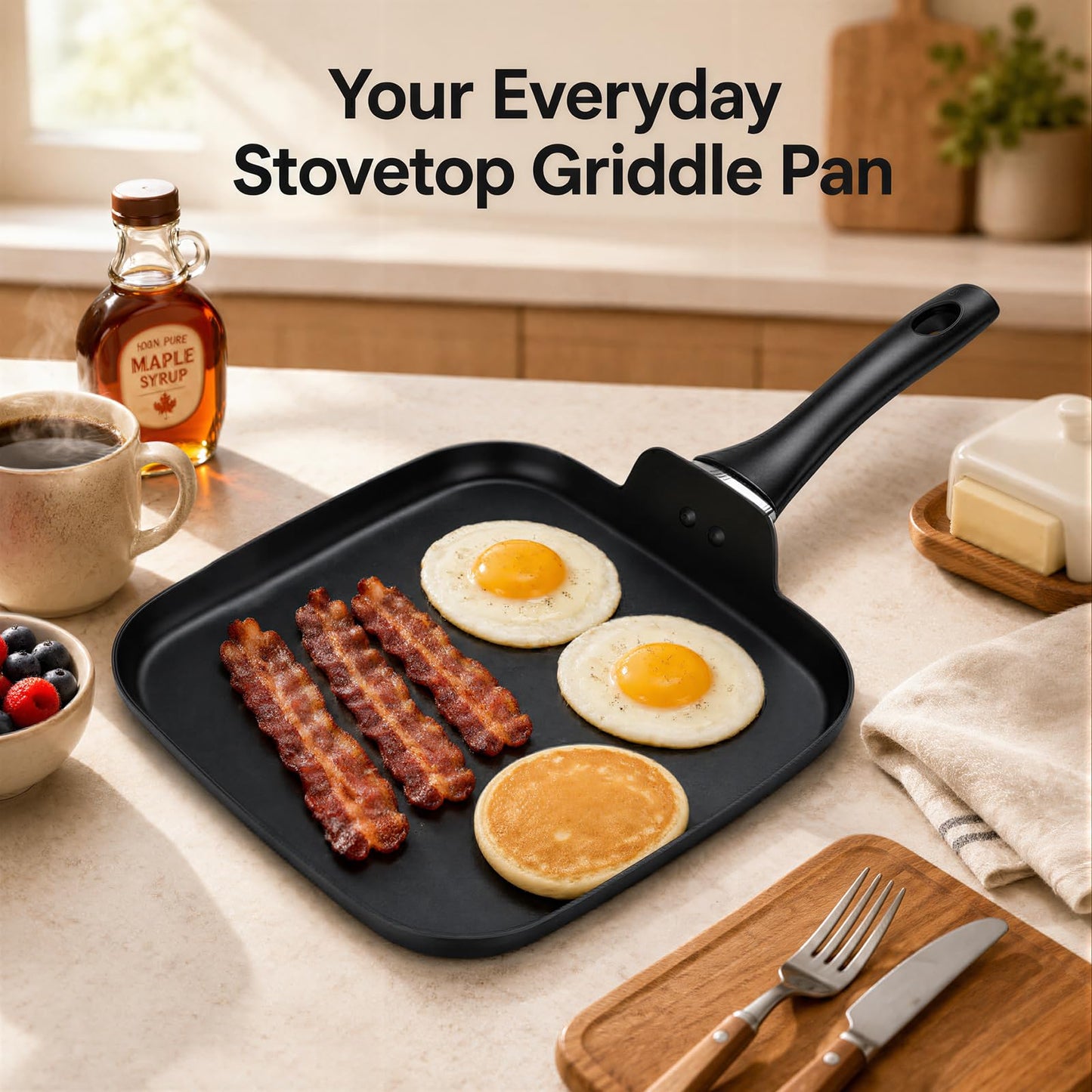 LECOOKING 10 Inch Square Griddle Pan, Nonstick Grill Pan for Cooking Eggs, Omelettes, and More, Griddle Cookware, PFOA Free