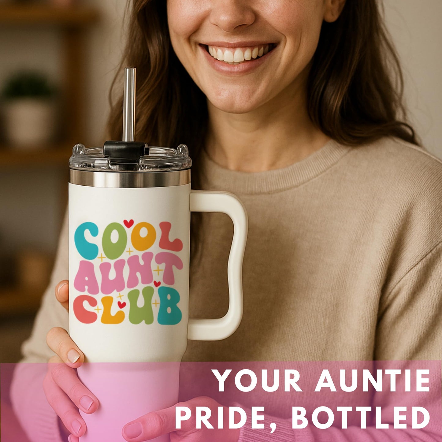 Cool Aunt Club Coffee Tumbler 40Oz, Best Aunt Gifts from Niece Nephew for Birthday, Mothers Day, Presents for First Time & Best Auntie Ever, New Aunty Cup with Handle Straw, Funny Drinking Mug Ideas