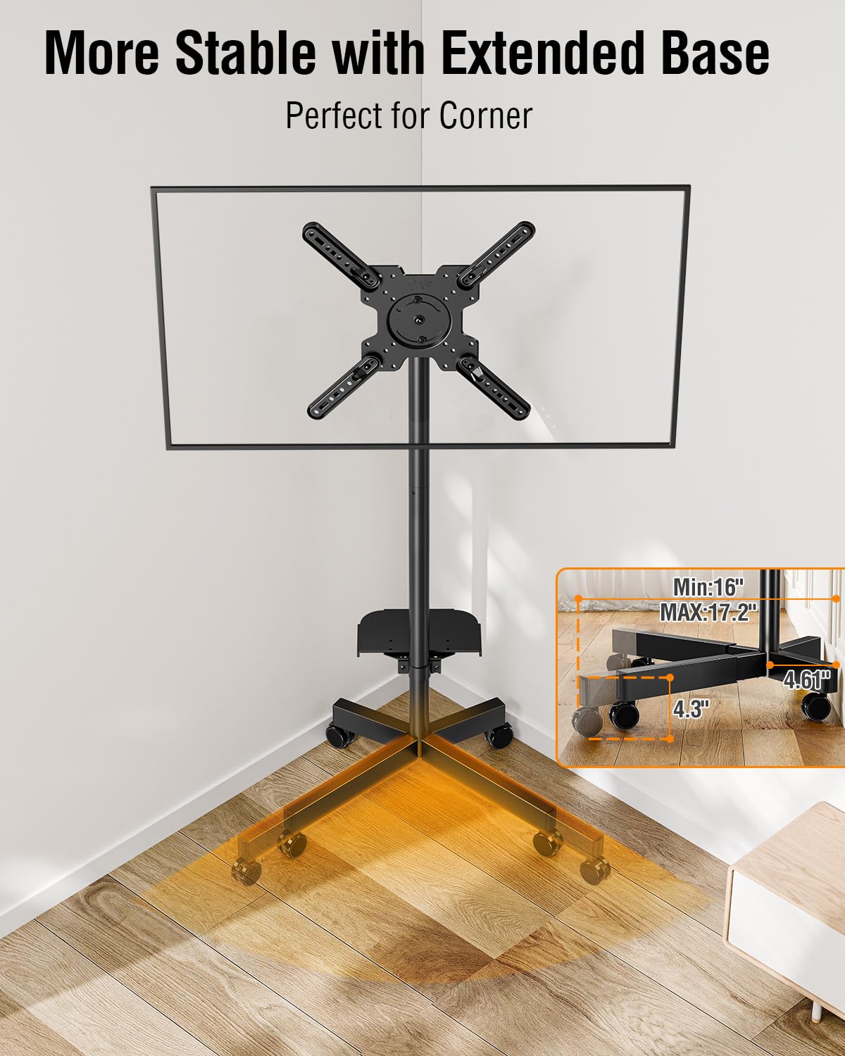 ELIVED Rolling TV Stand for Most 23"-60" TVs, Mobile TV Cart 90° Rotation Landscape to Portrait, Height Adjustable Floor TV Stand with Extendable Base, Max VESA 400x400mm, Up to 77 Lbs