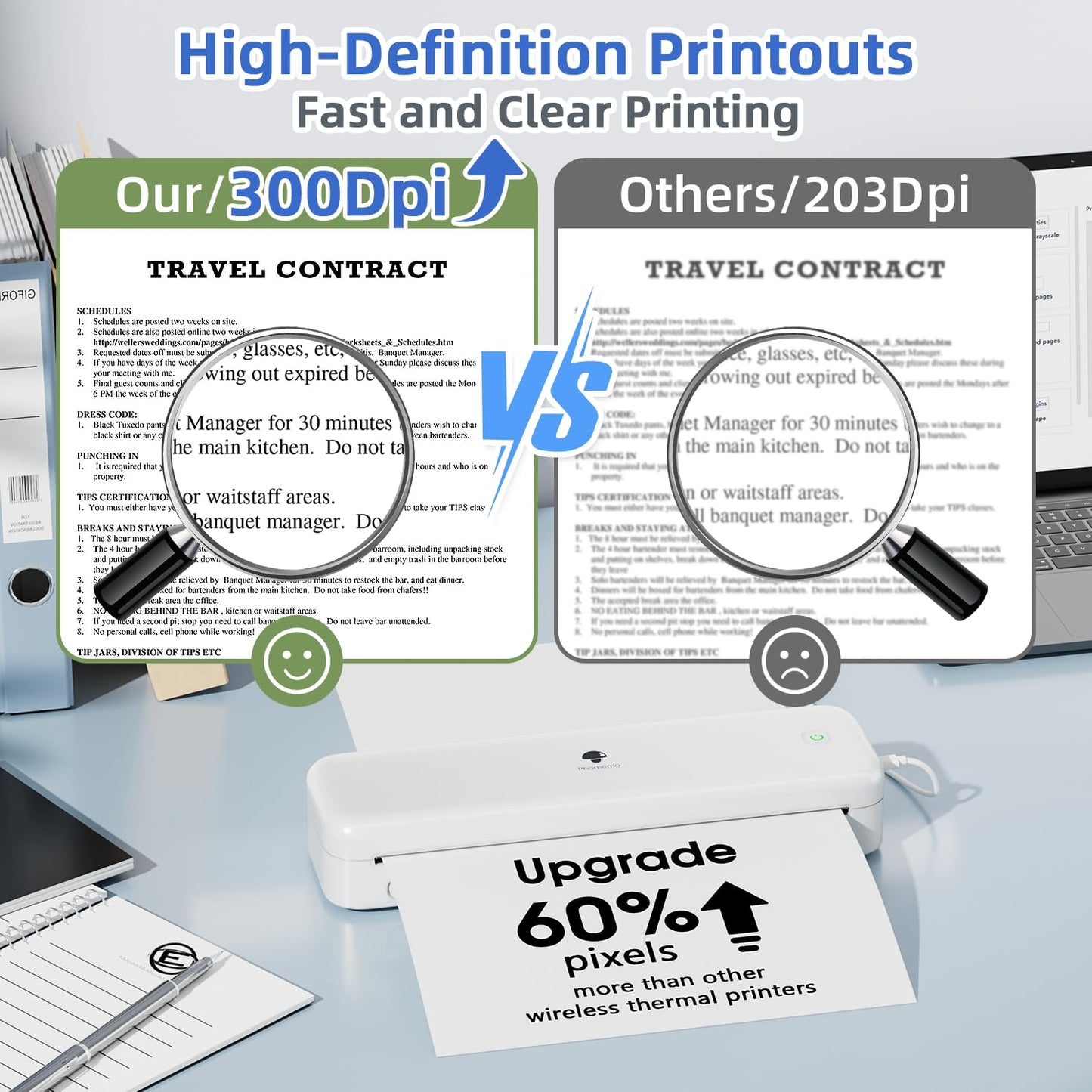 Phomemo Portable Printer, Wireless Bluetooth Thermal Printers, Support 8.5" x 11" and A4 Szie Thermal Paper, Compatible with iOS, Android & PC, Mobile Printer for Travel, Office, School, White
