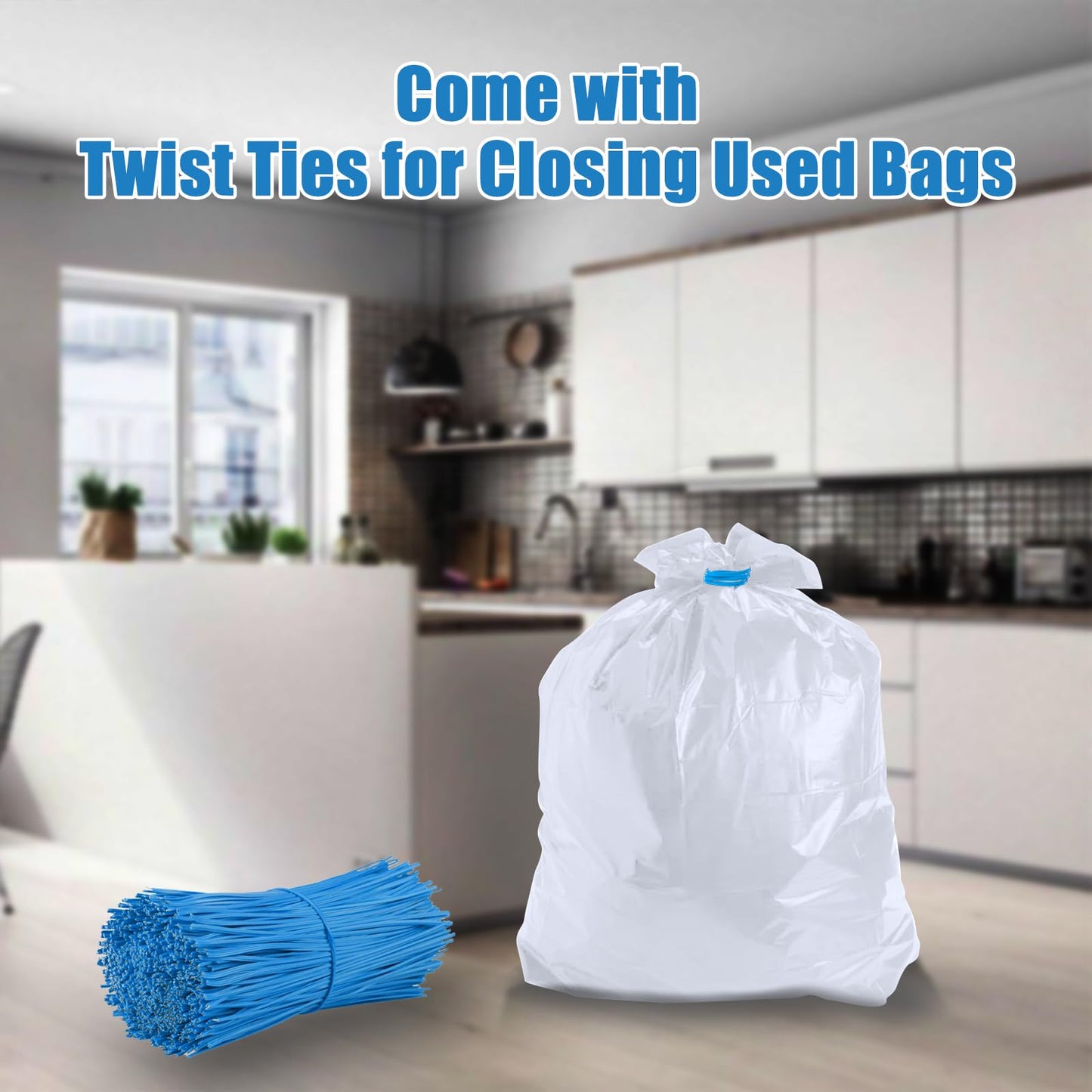 Miumoon 60-pack Trash Compactor Bags with Pre-punched Holes for Attaching, 2.6 mils Heavy Duty Trash Compactor Bags, Fits 15-inch Rectangular Drawer Compactors, Twist Ties Included, White